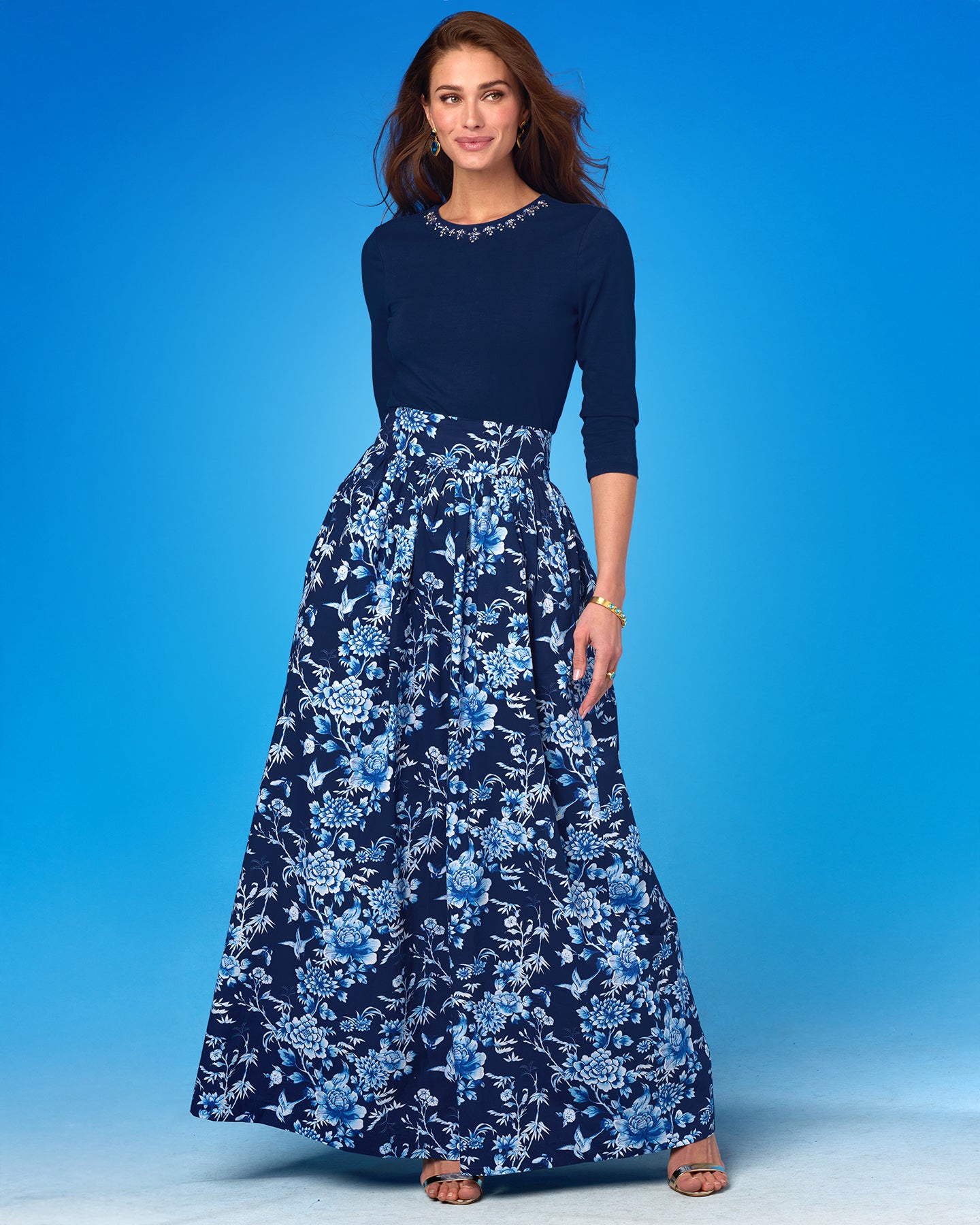 NicoBlu Alexandra Long Full Skirt in Navy Florals NicoBlu Alexandra Long Full Skirt in Navy Florals