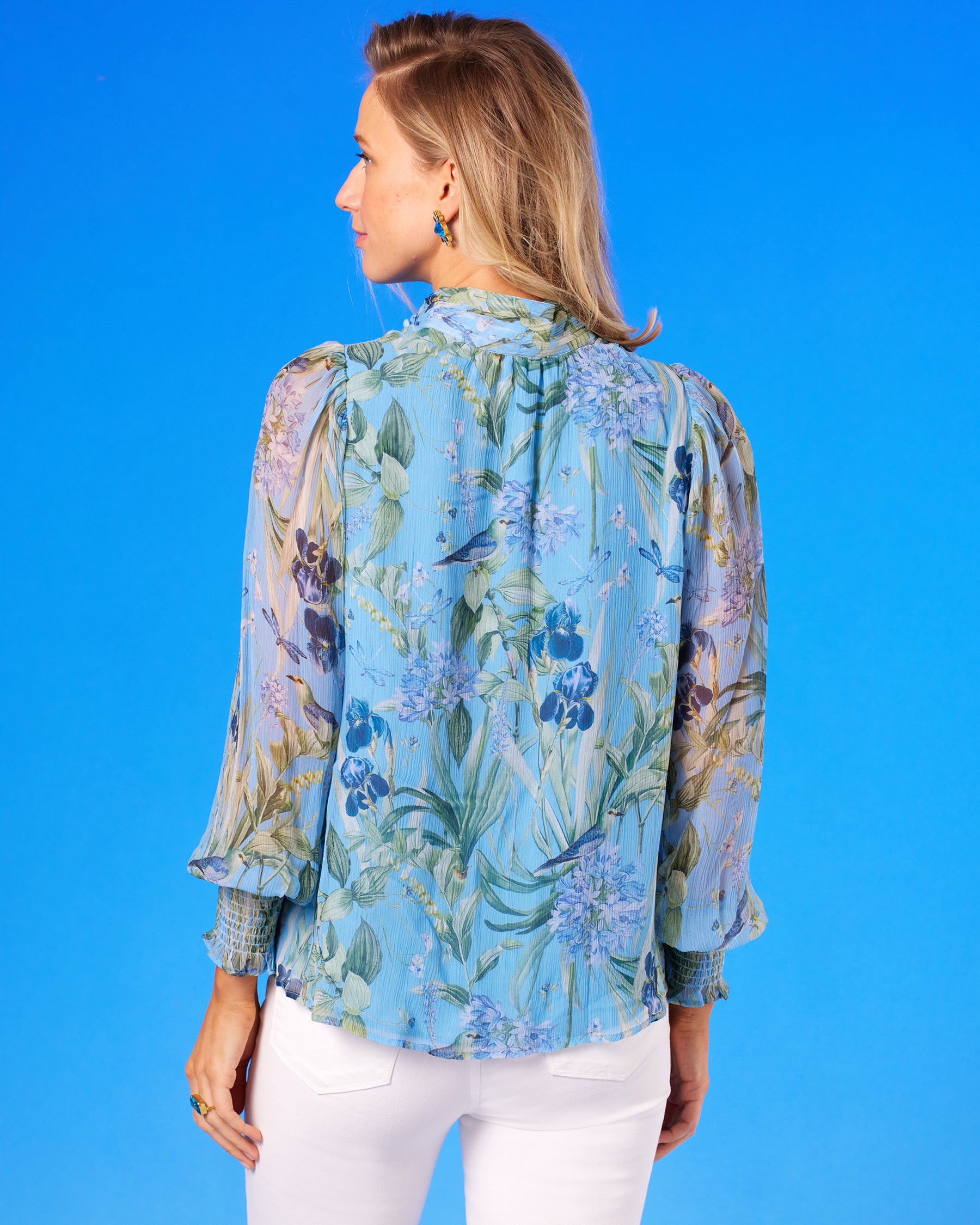 Amelia Crinkle Chiffon Blouse in Magical Garden back view