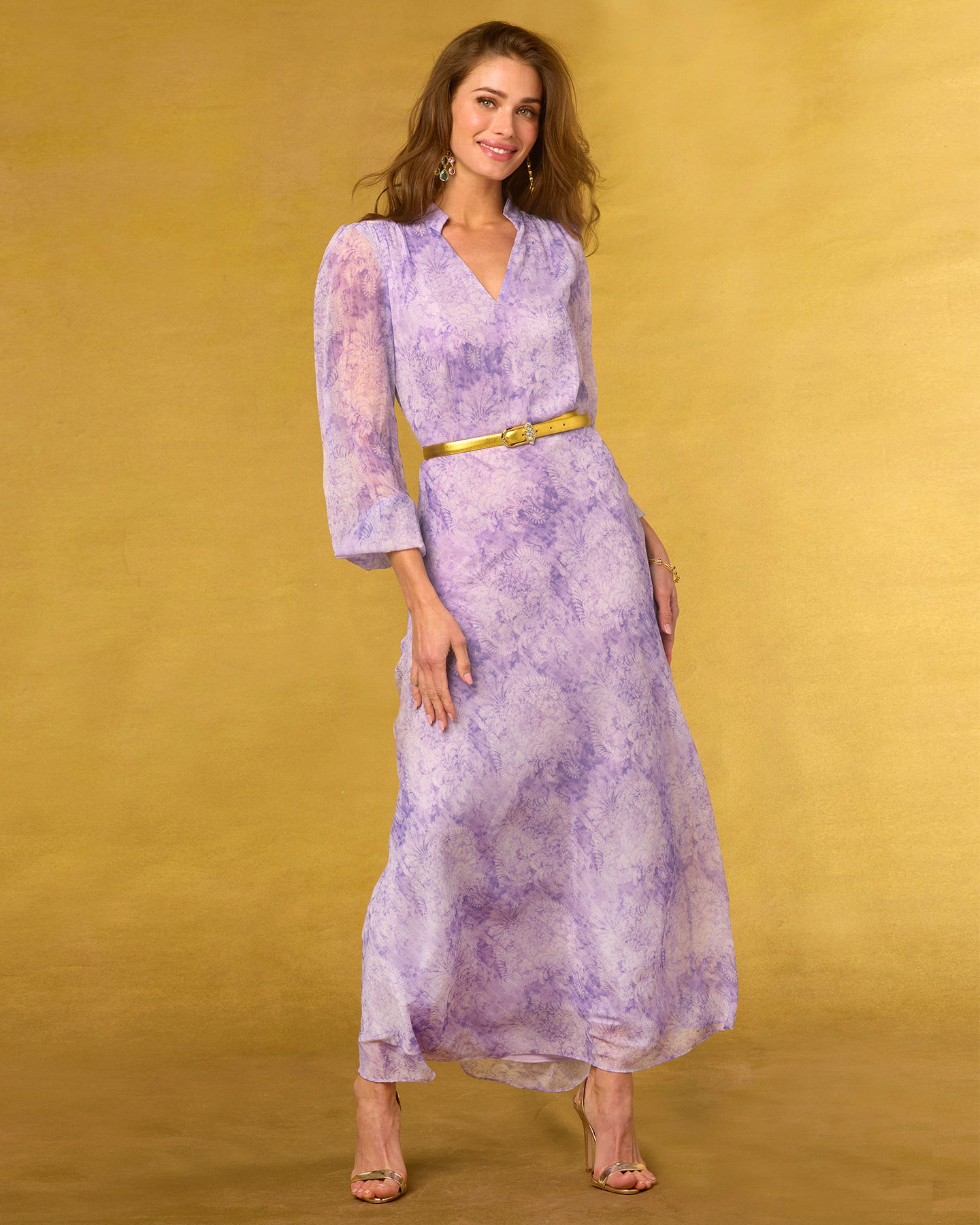 Anastasia Chiffon Dress in Antique Damask Lavender