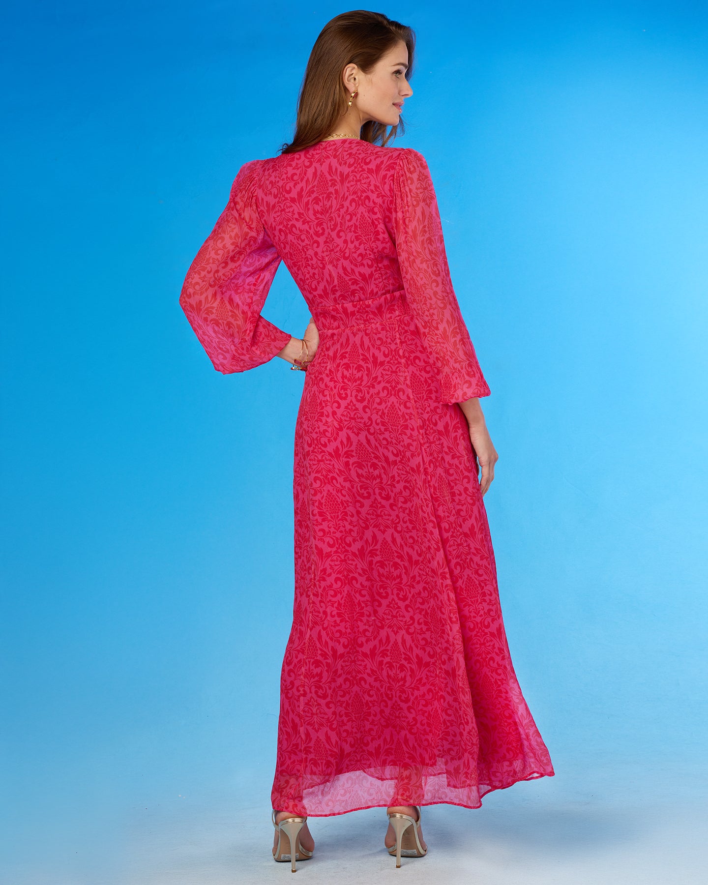 Angelina Chiffon Dress in Magenta Baroque Pineapple