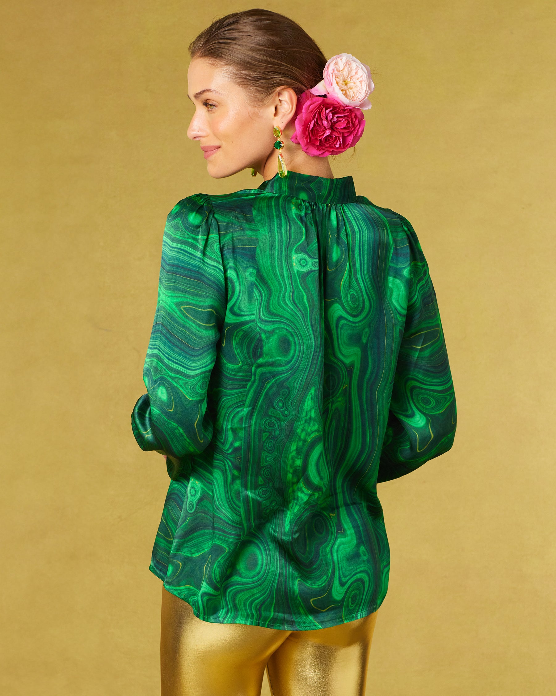 Anastasia Silk Blouse in Precious Malachite-Back view