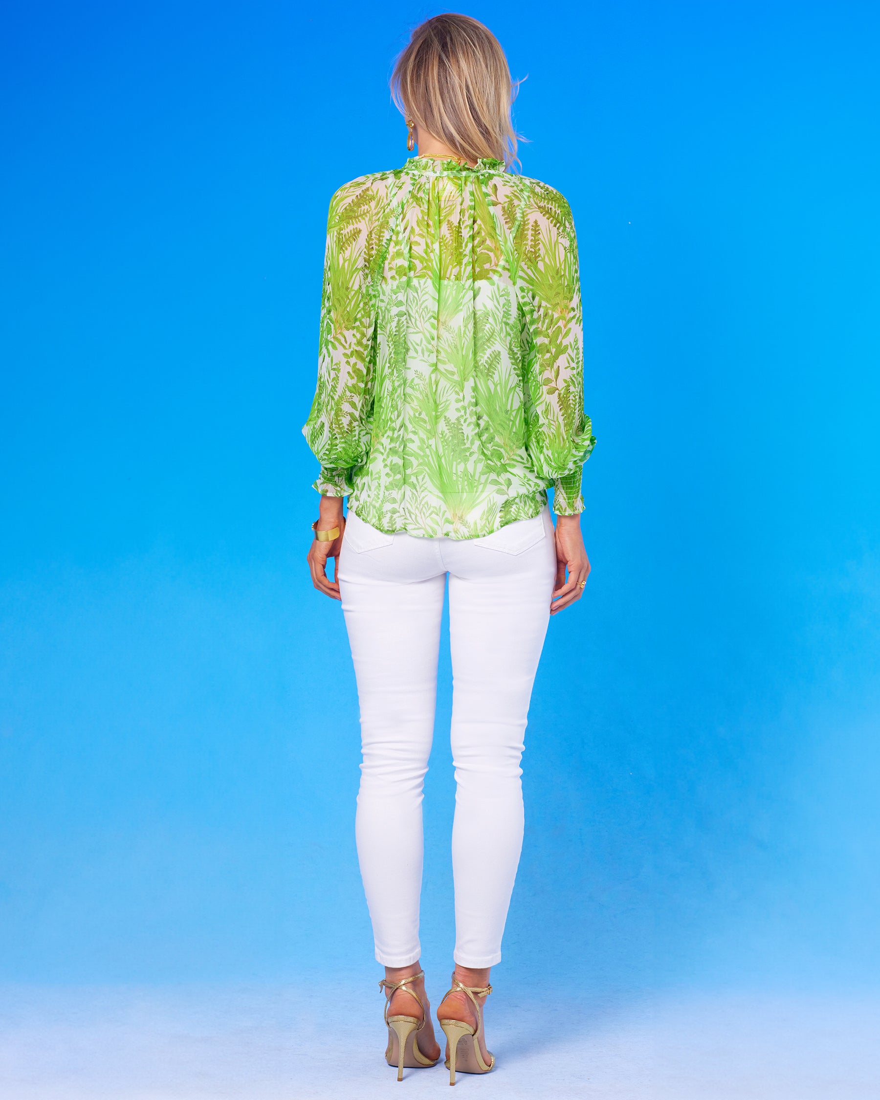 Artemisia Crinkle Chiffon Blouse in Delicate Greenery-Back view