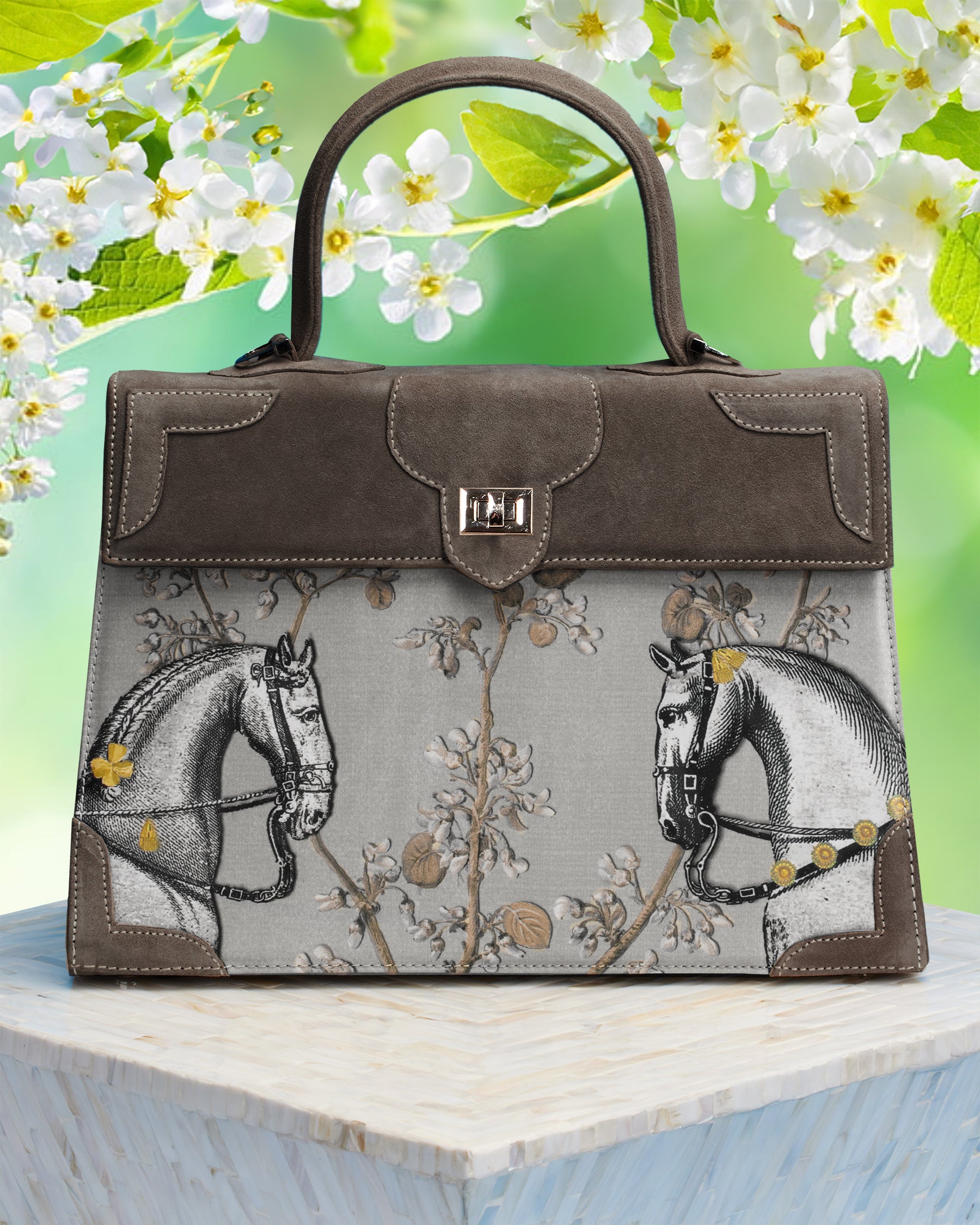 Marquise Paris Recontre Équestre Top Handle Shoulder Bag in Dark Taupe