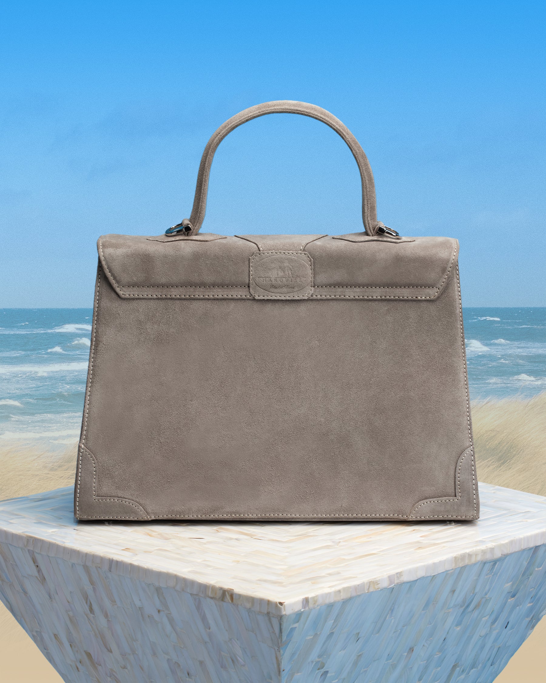 Marquise Paris Recontre Équestre Top Handle Shoulder Bag in Chestnut Taupe-back view