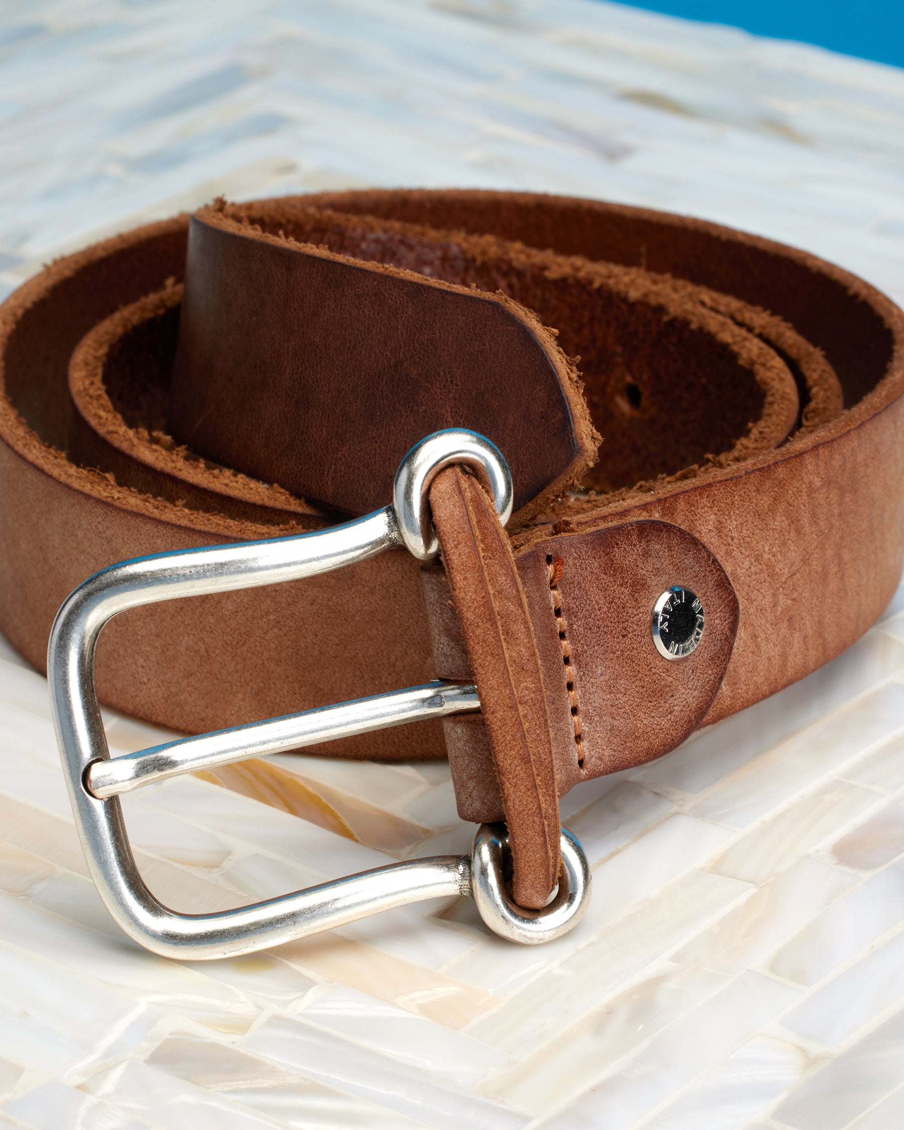 Bailey Leather Belt in Rugged Tan-Detail