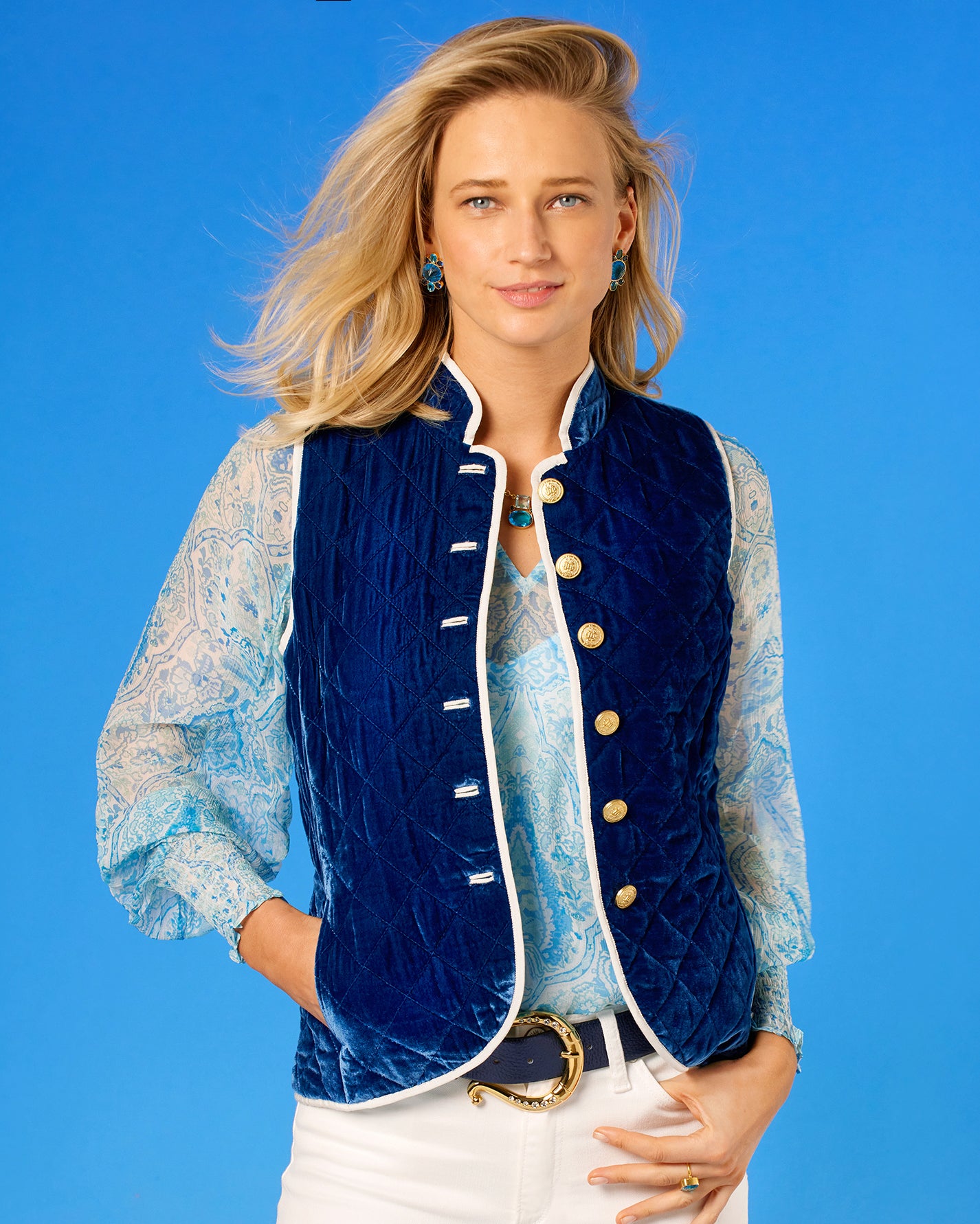 Bentley Quilted Vest in Navy Silk Blend Velvet