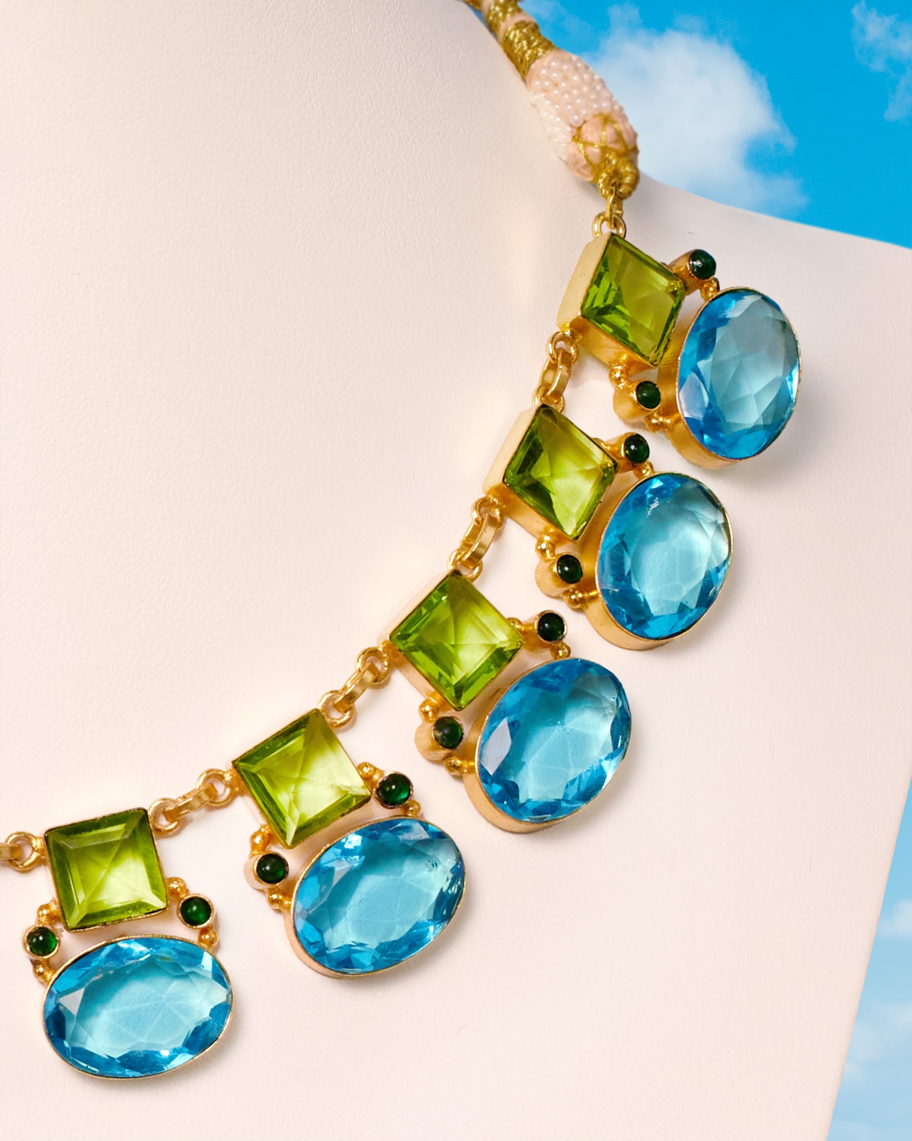 Berkley Geometric Necklace in Turquoise and Lime-Crop