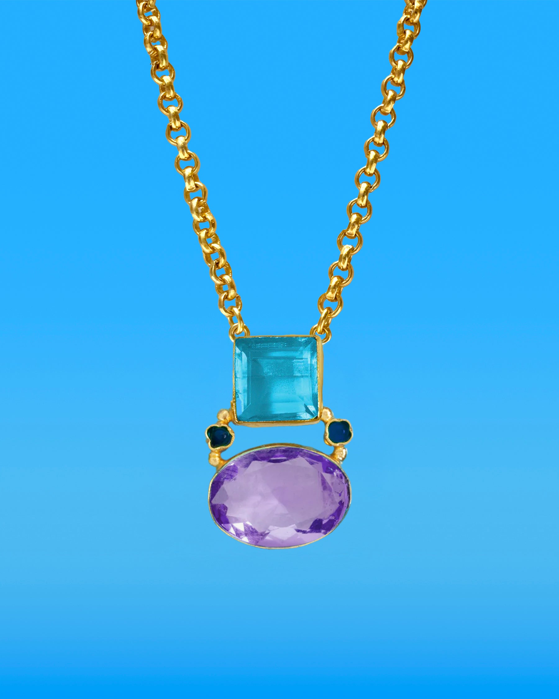 Berkley Pendant Chain Necklace in Blue and Amethyst Purple