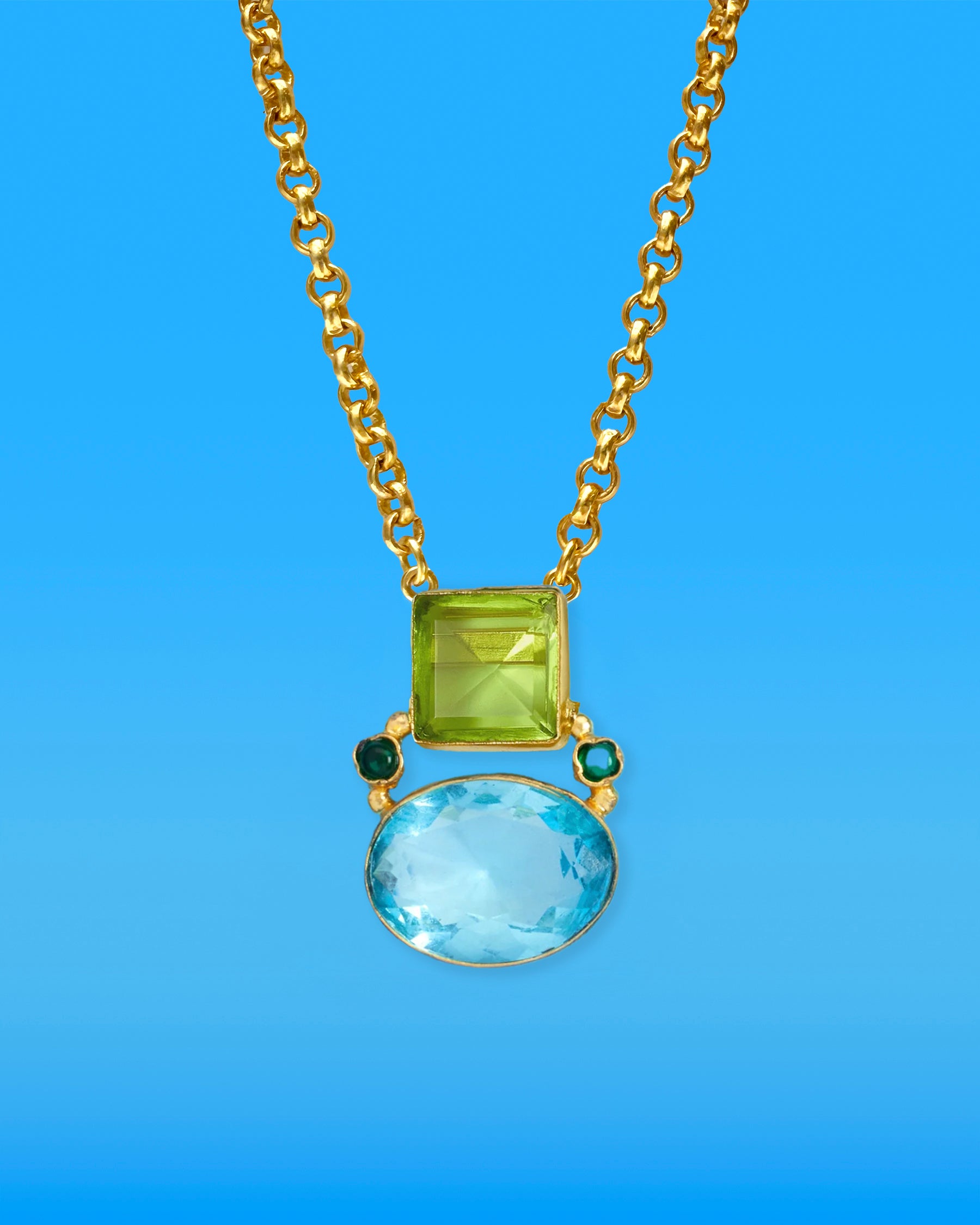Berkley Pendant Chain Necklace in Turquoise and Lime