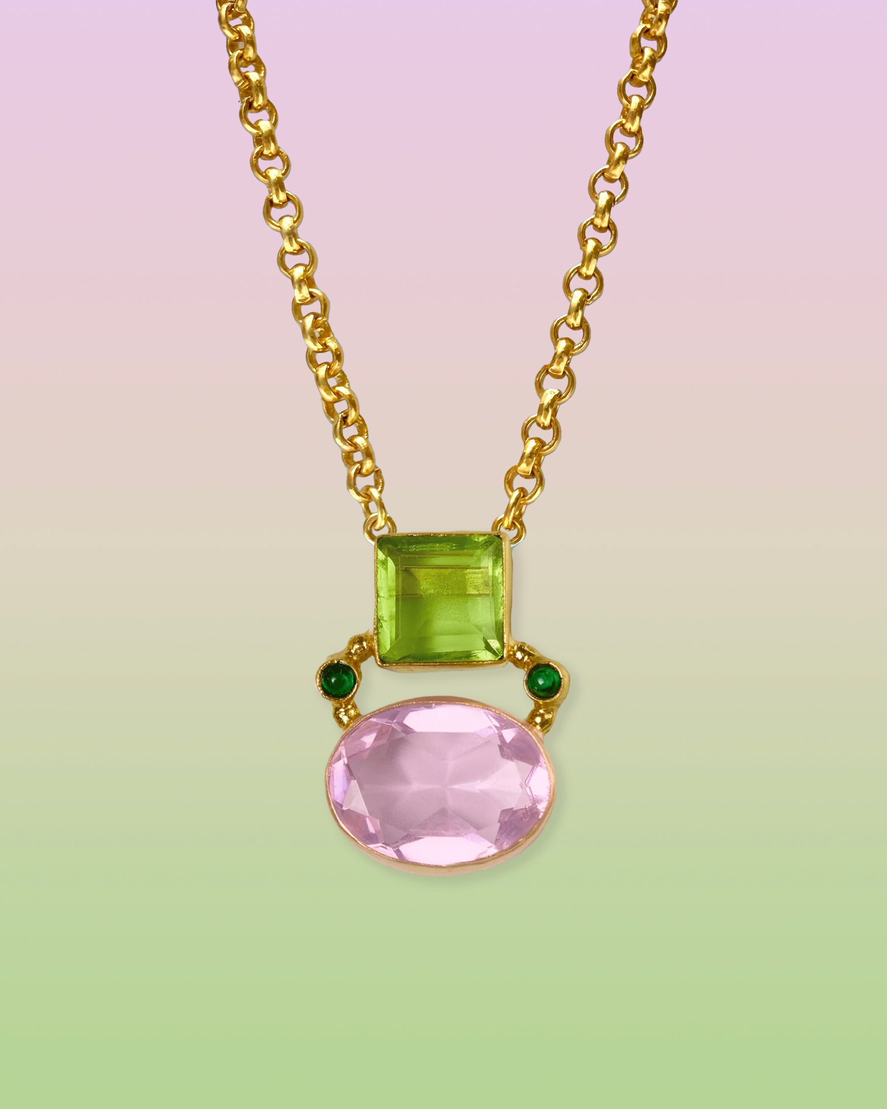 Berkley Pendant Chain Necklace in Pink and Lime