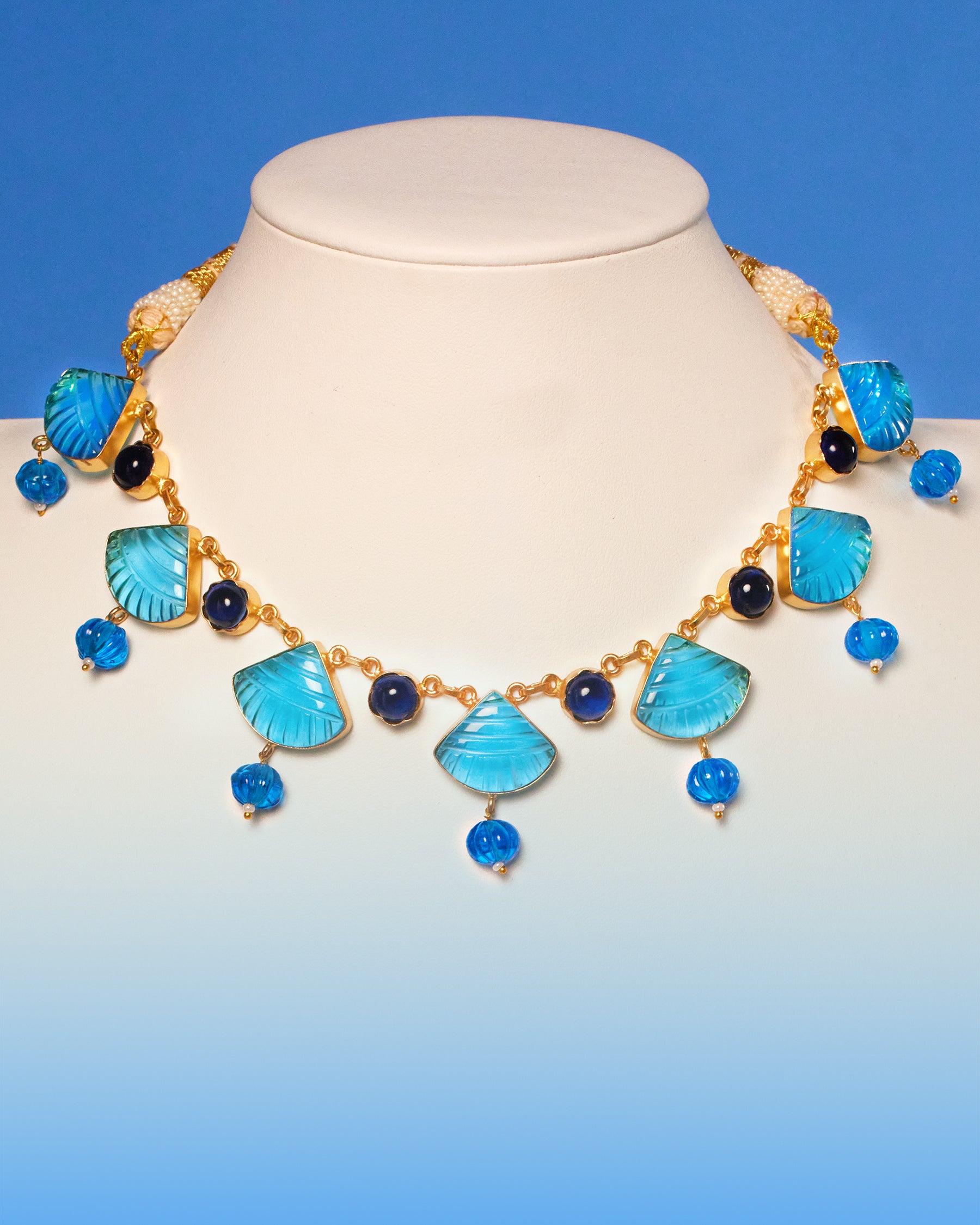 Bexley Fan Necklace in Mediterranean Blues