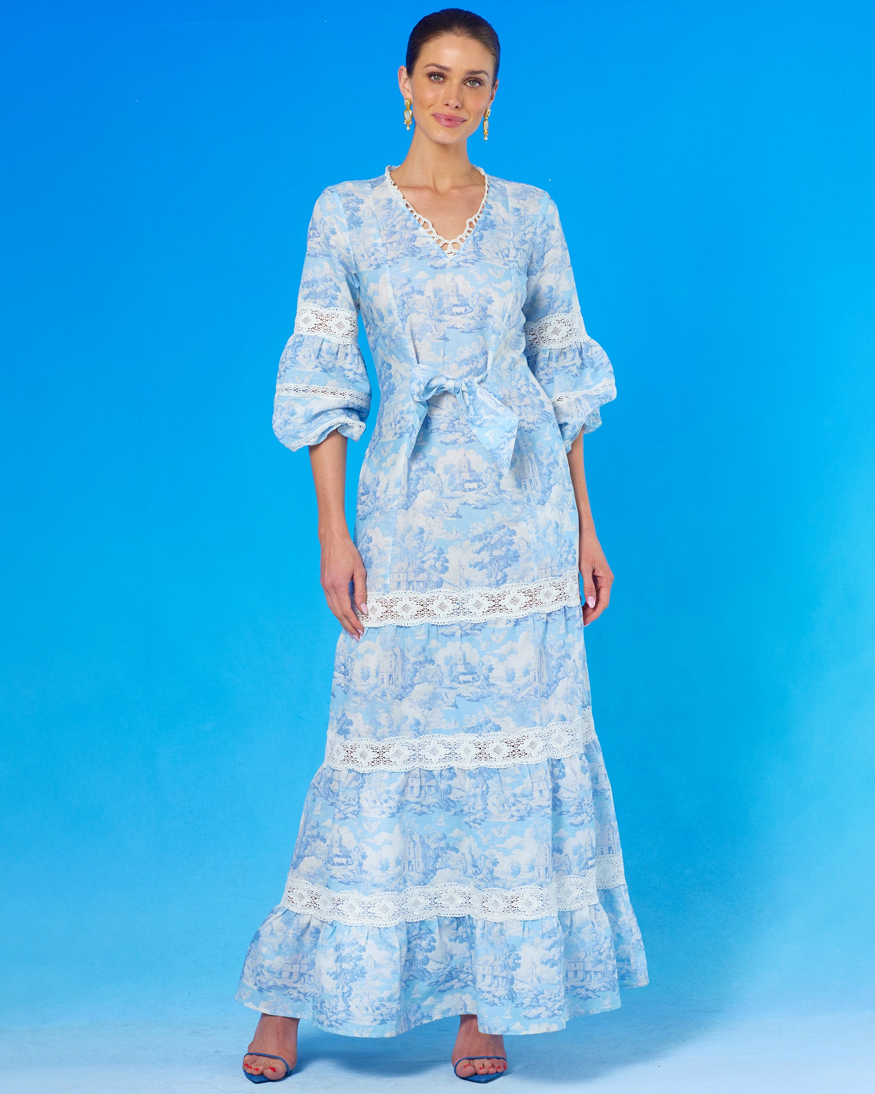 Antoinette Maxi Dress in Pastoral Toile-Full length