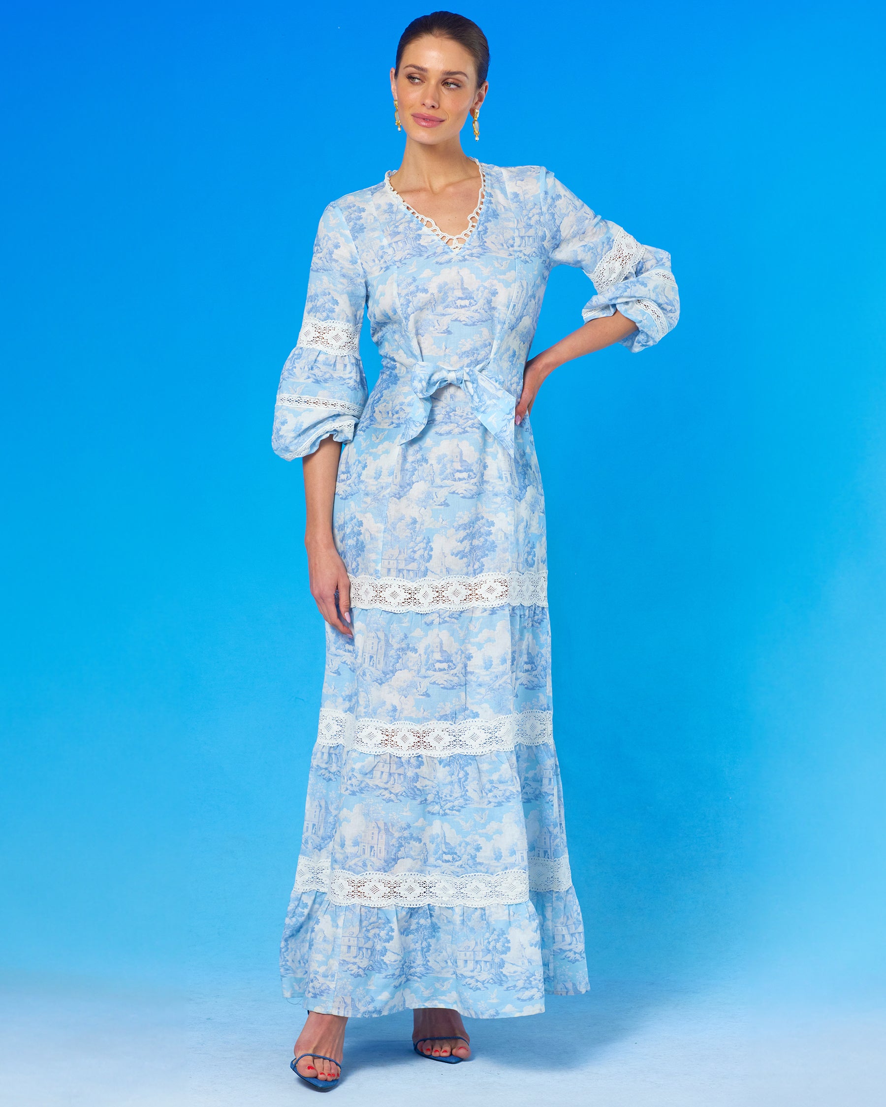 Antoinette Maxi Dress in Lace and French Toile