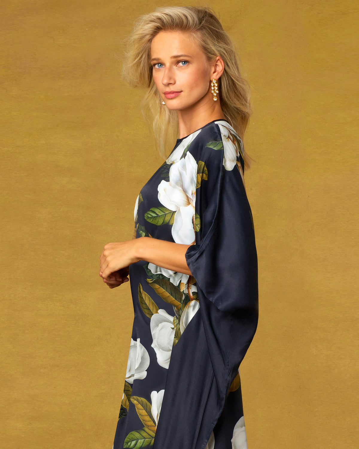 Lemon & Lime Silk Kaftan Dress : Pure Silk Statement Kaftan Dress main image 1