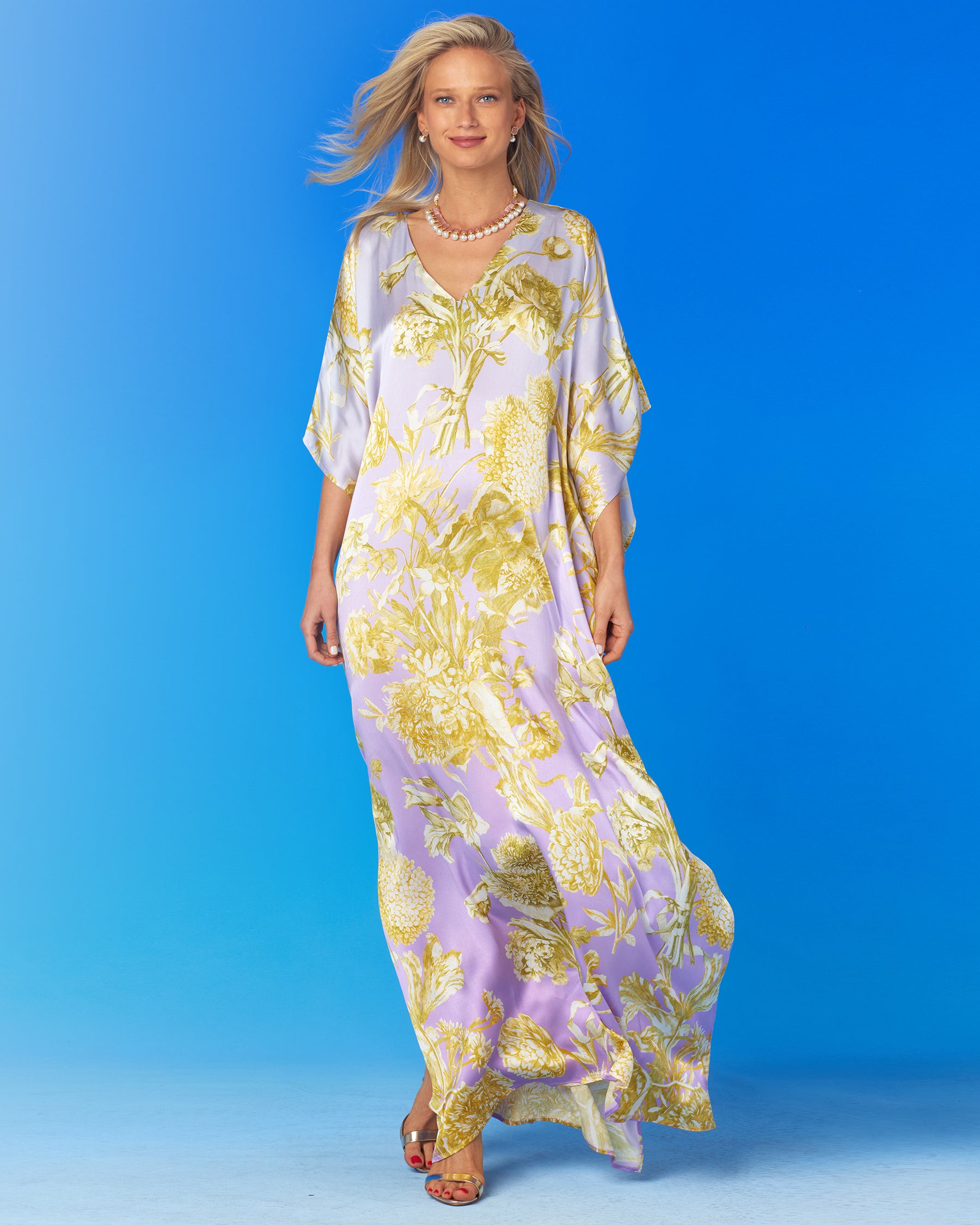 Noémie Silk Kaftan in French Toile-Front View