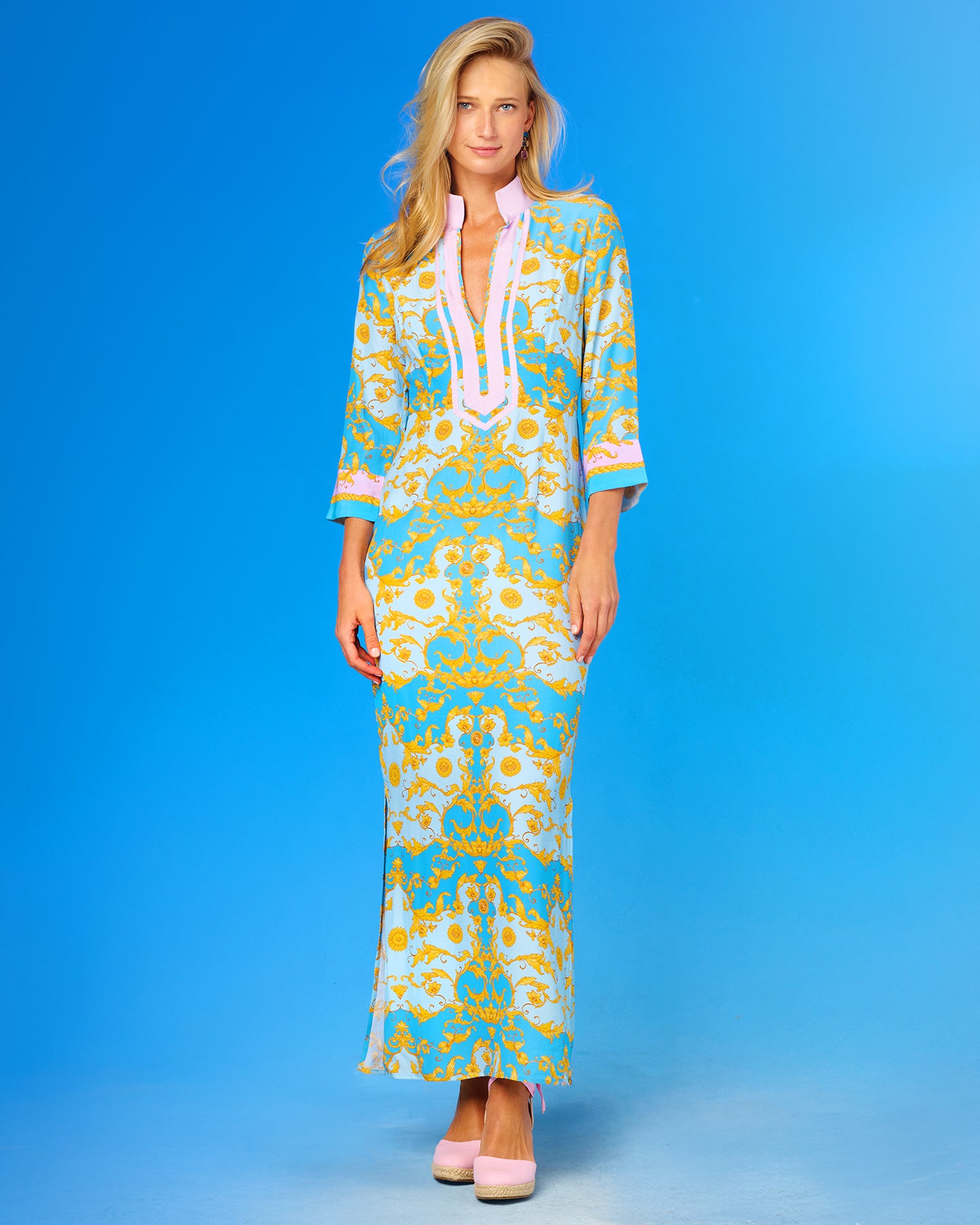 Capri Long Tunic Dress in Cap-Ferrat Baroque Print full length