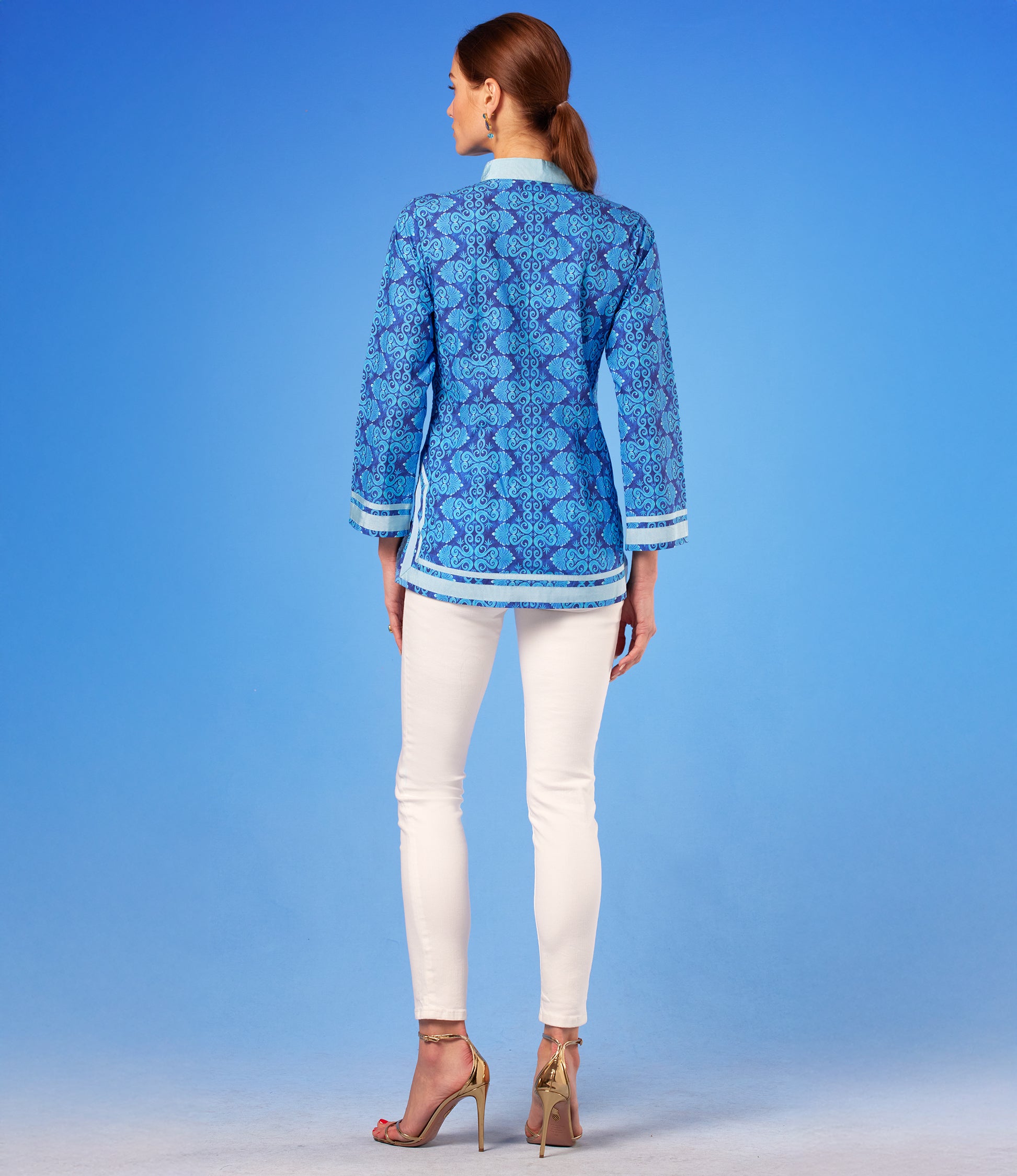 Capri Tunic in Blue Mediterranean Swirl back view