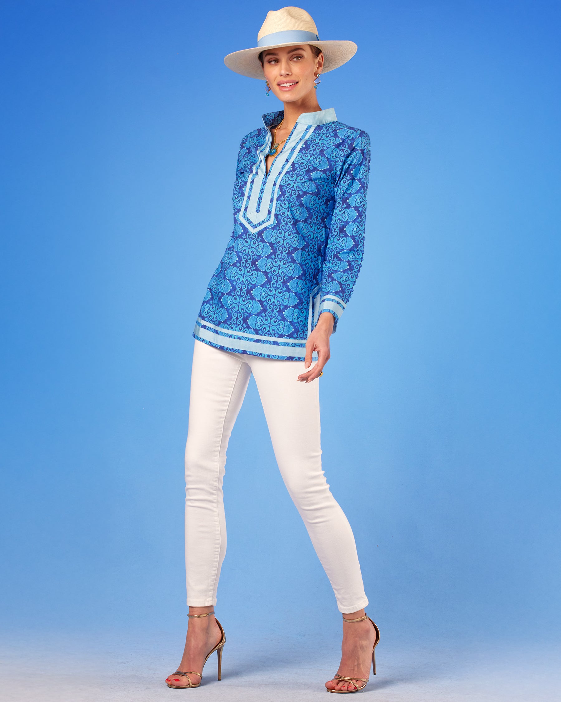 Capri Tunic in Blue Mediterranean Swirl side view