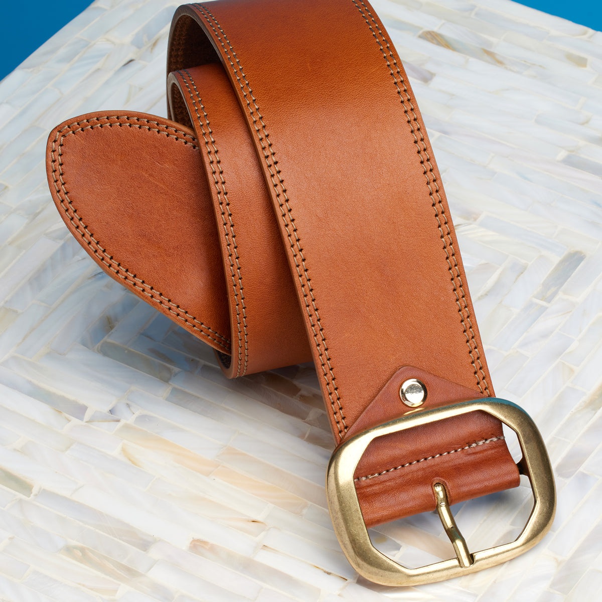 NicoBlu® Cassidy Wide Leather Belt in Honey Tan display picture 1