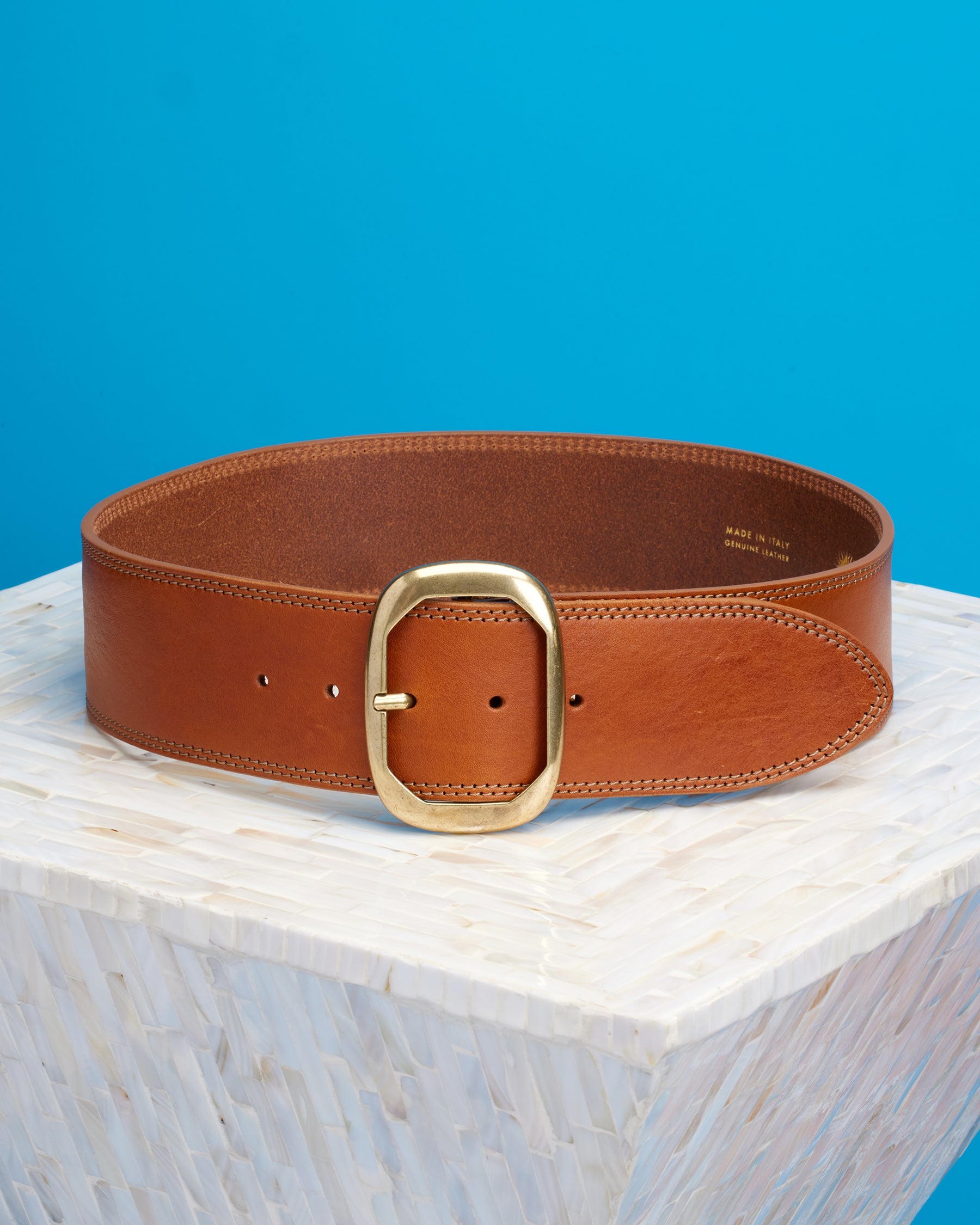 Cassidy Wide Leather Belt in Honey Tan