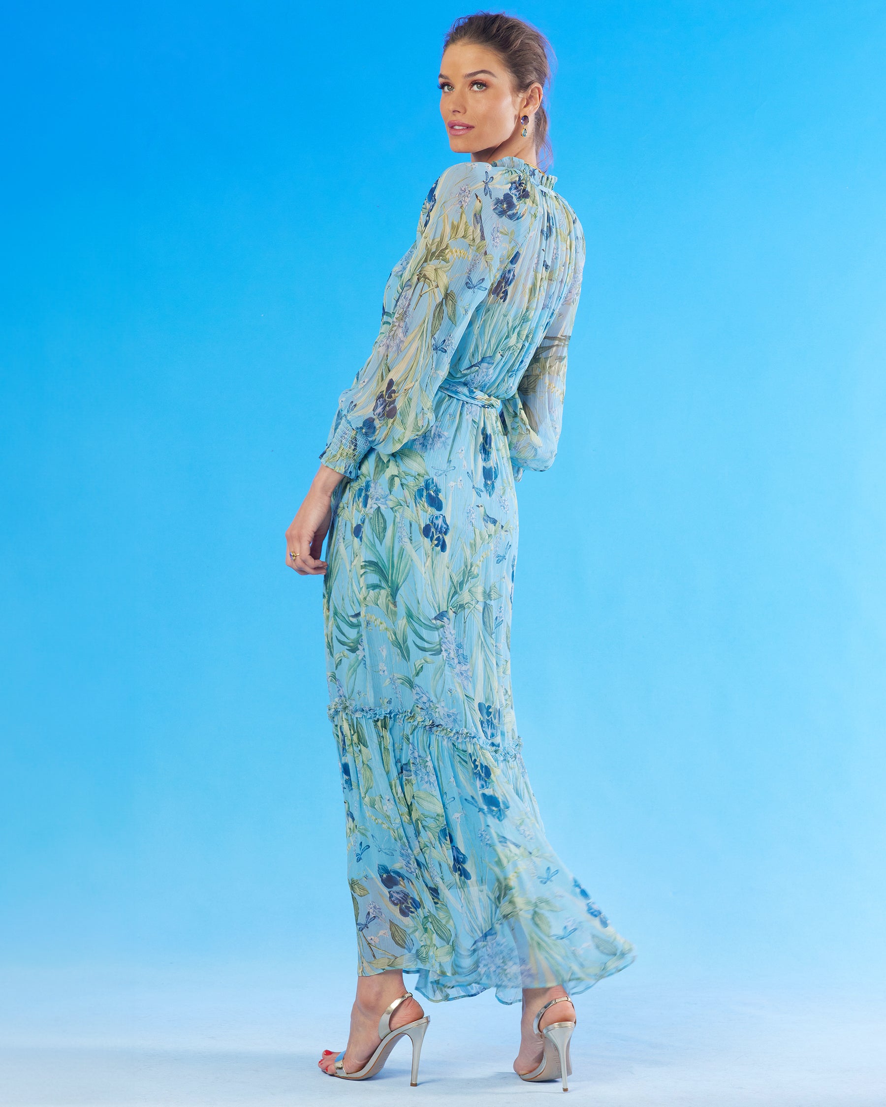 Celine Maxi Crinkle Chiffon Dress in Magical Garden-Back view