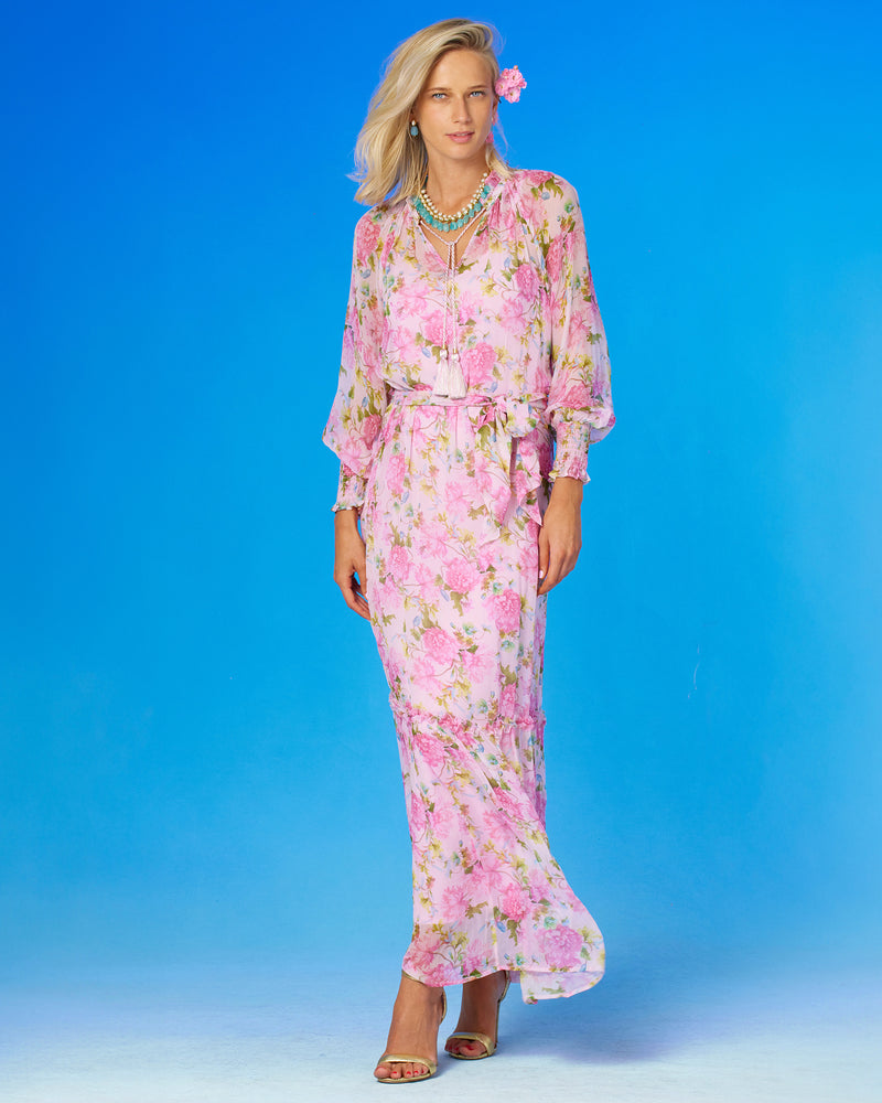 NicoBlu® Celine Maxi Crinkle Chiffon Dress in English Roses