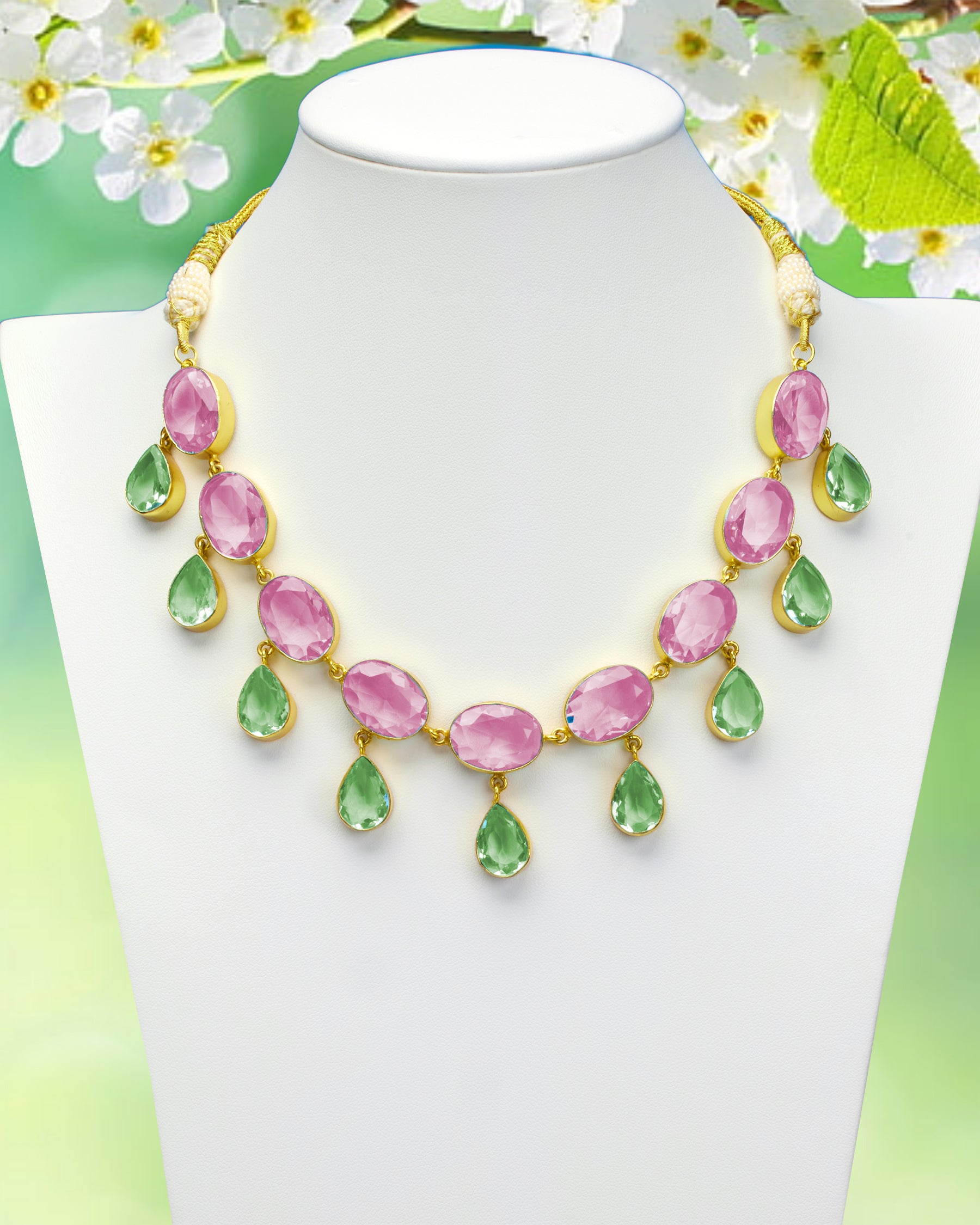 Chiara Dewdrop Necklace in Blush Pink and Mint Green