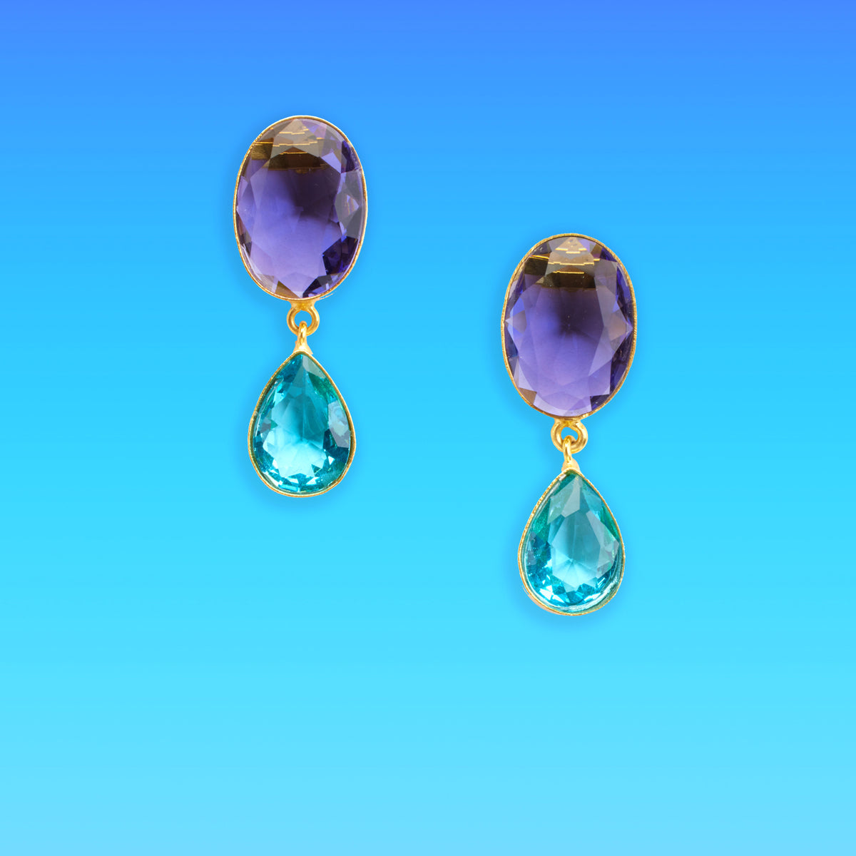 NicoBlu® Chiara Dewdrop Earrings in Amethyst Purple and Crystal Blue
