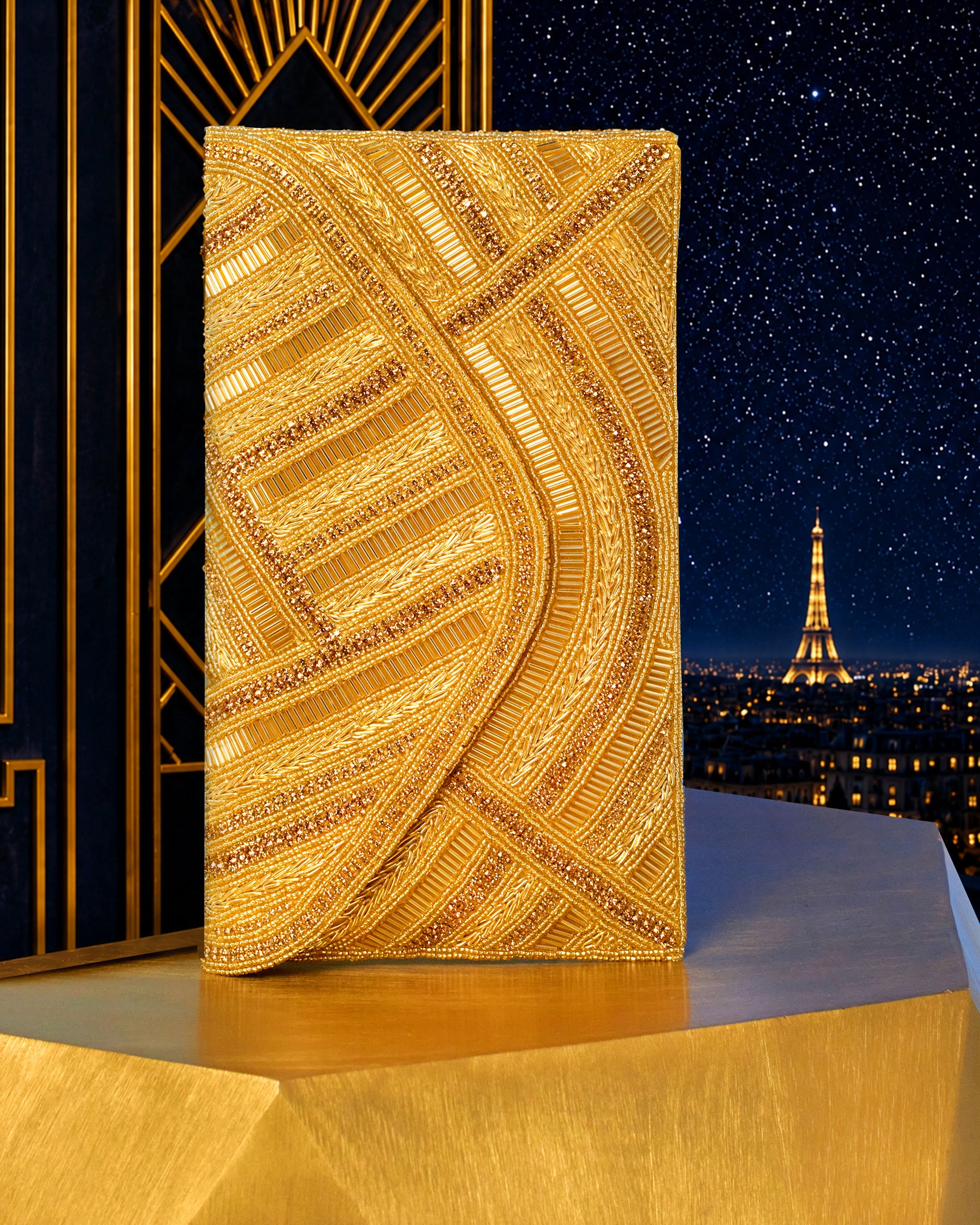 Betty Clutch in Beaded Gold