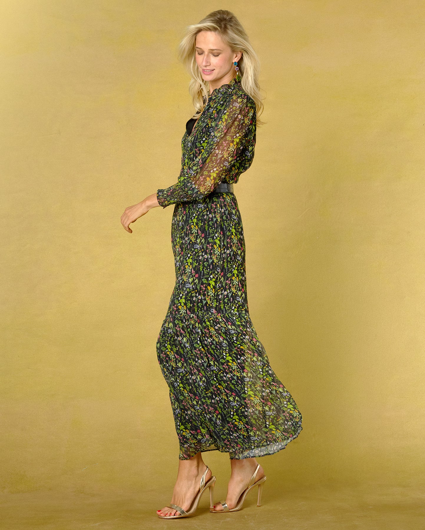 Colette Chiffon Dress in Twilight Meadow side view