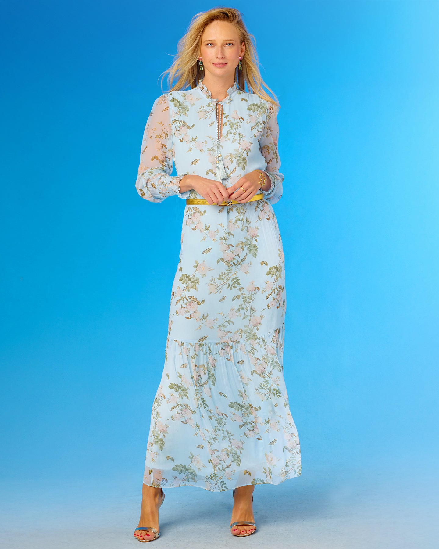 Colette Maxi Chiffon Dress in Porcelain Sky English Garden