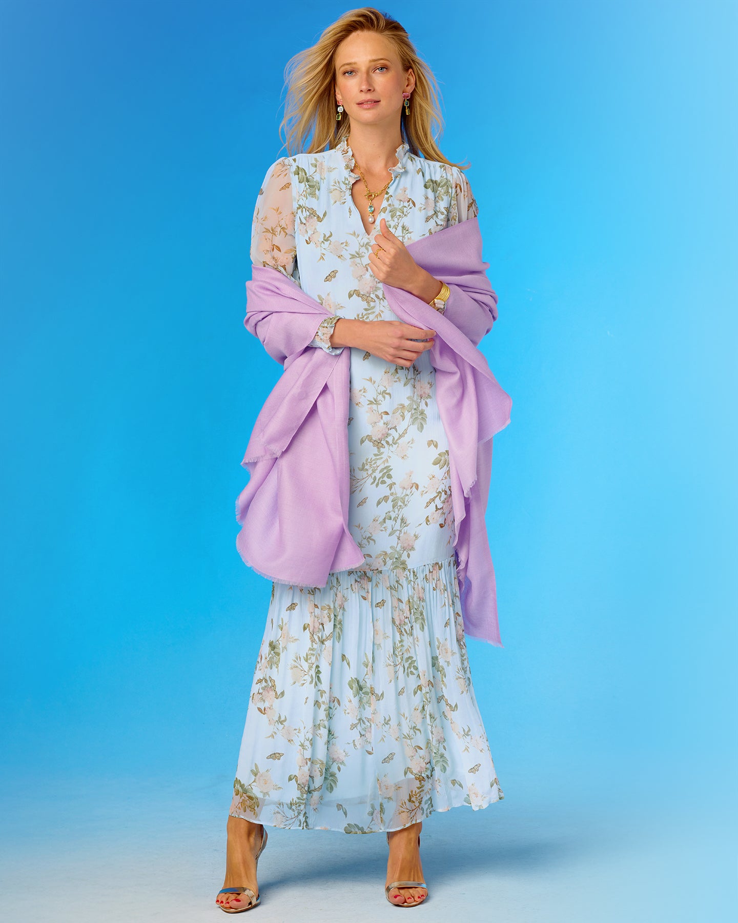 NicoBlu® Colette Maxi Chiffon Dress in Porcelain Sky English Garden
