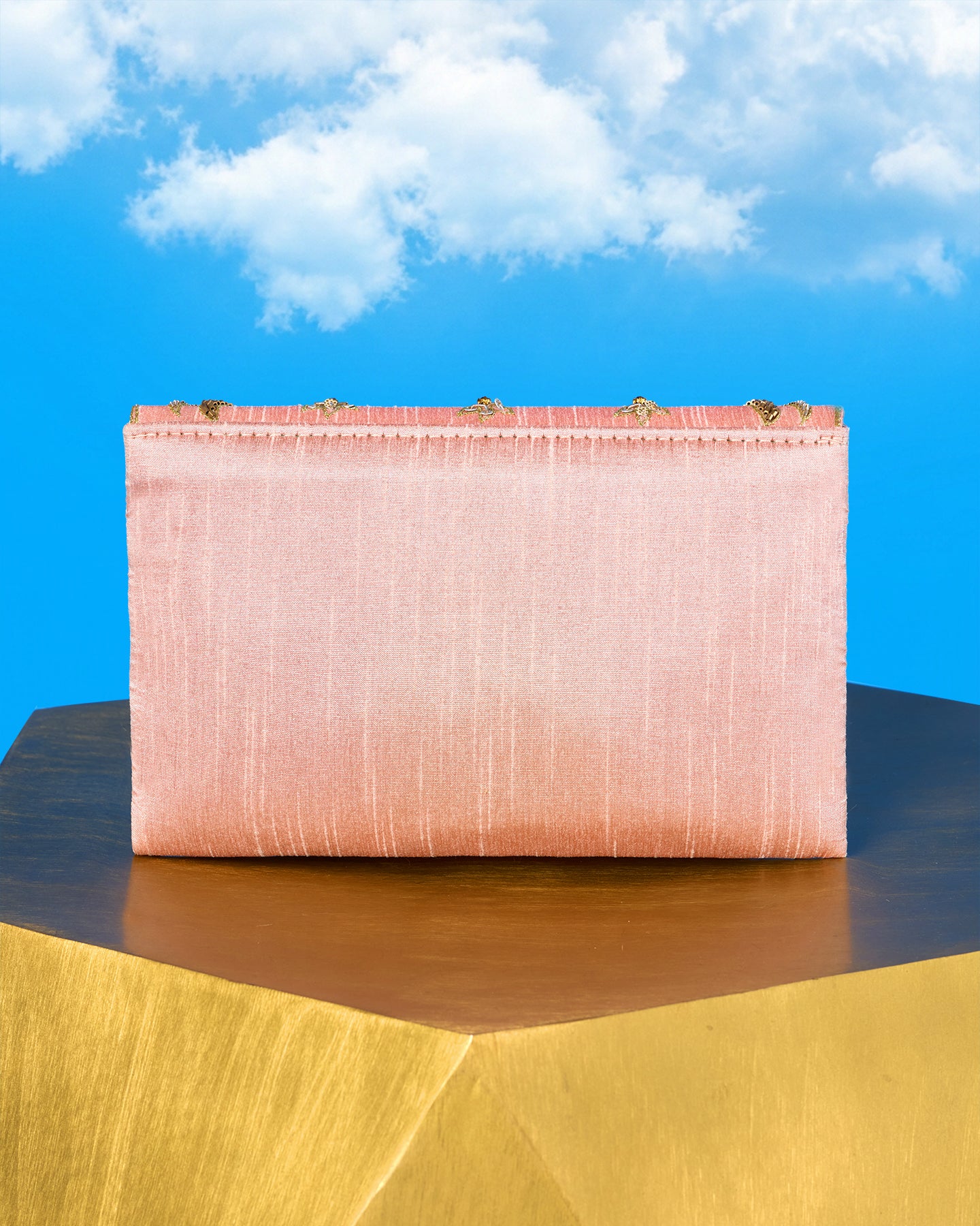 The Corelia Clutch in Blush Pink and Gold Embellishment back view