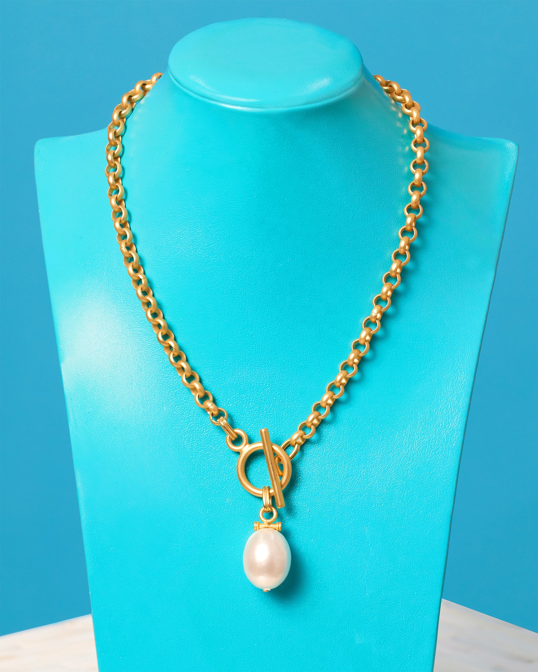 Deborah Grivas Pearl Pendant Matte Gold Chain Necklace
