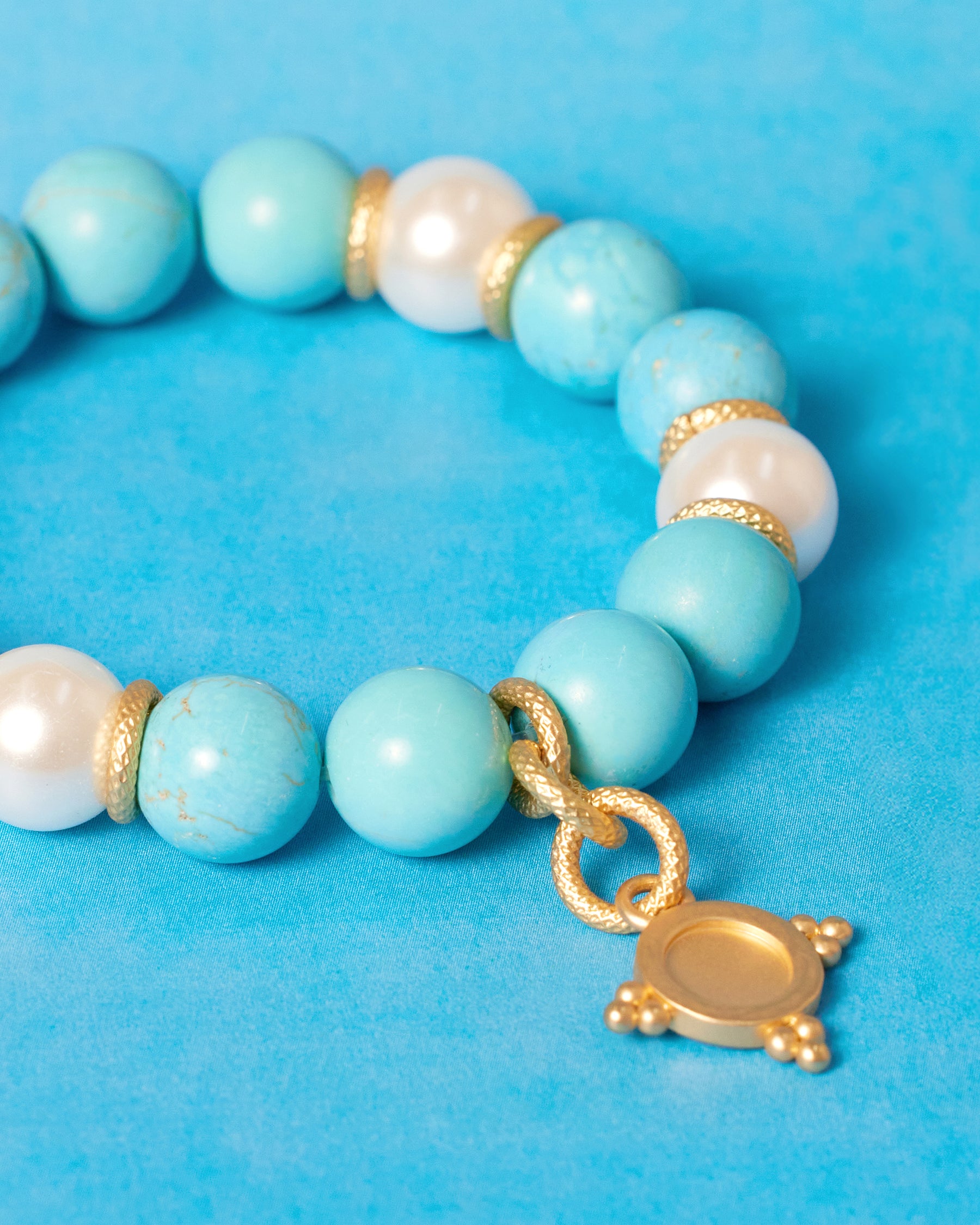 Deborah Grivas Turquoise Howlite and Glass Pearl Bracelet with Starburst Charm-Detail
