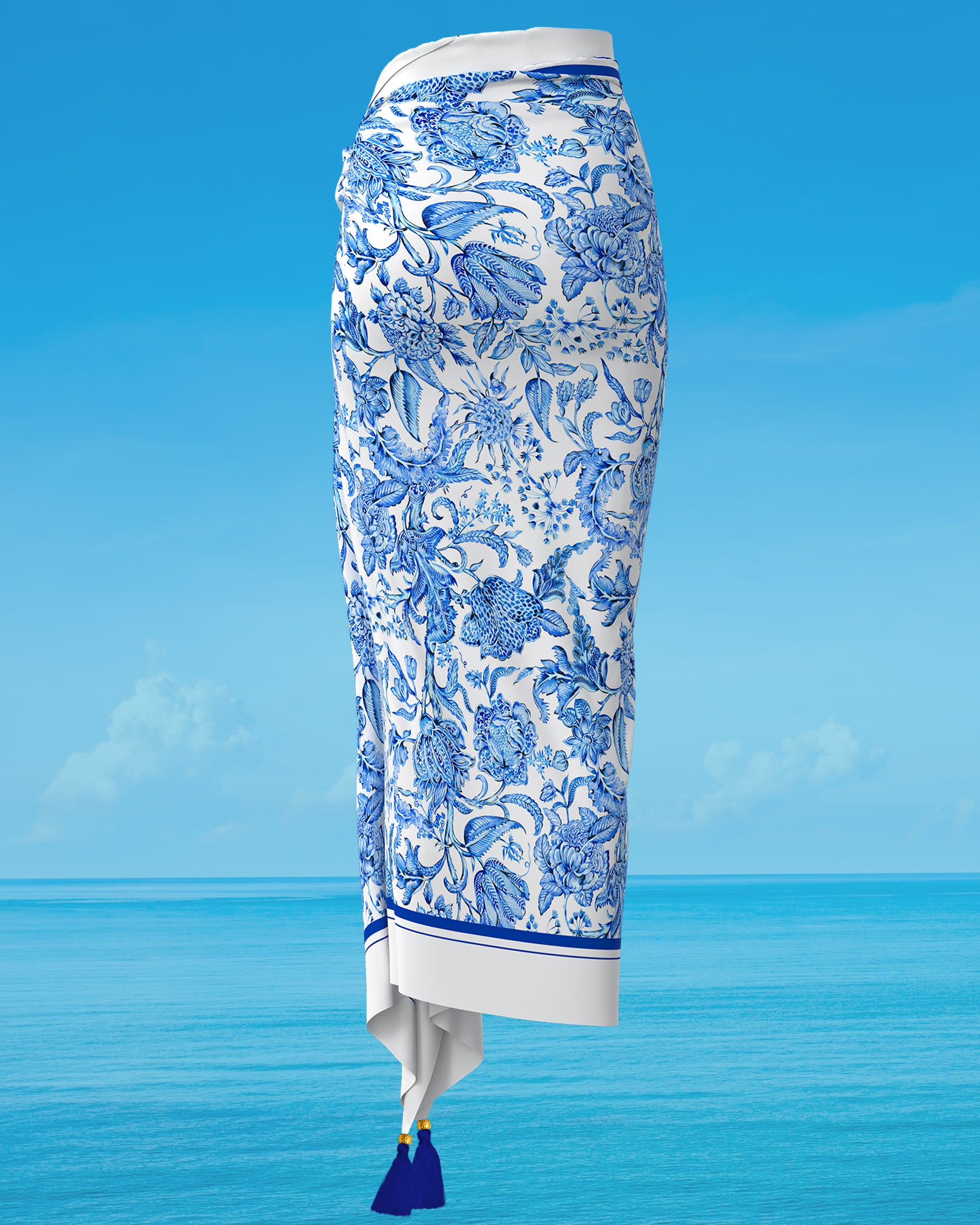 Delt Porcelain Blue and White Organic Cotton Pareo back view of skirt