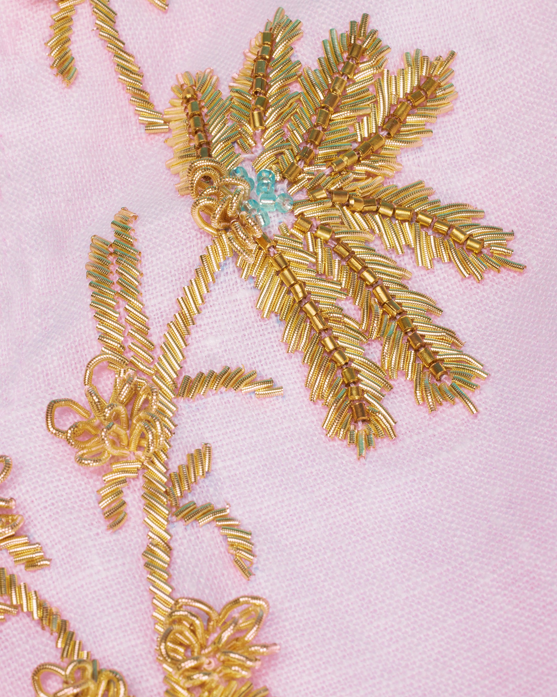 Palmira Long Dress in Blush Pink Linen and Gold Embellishment-Detail