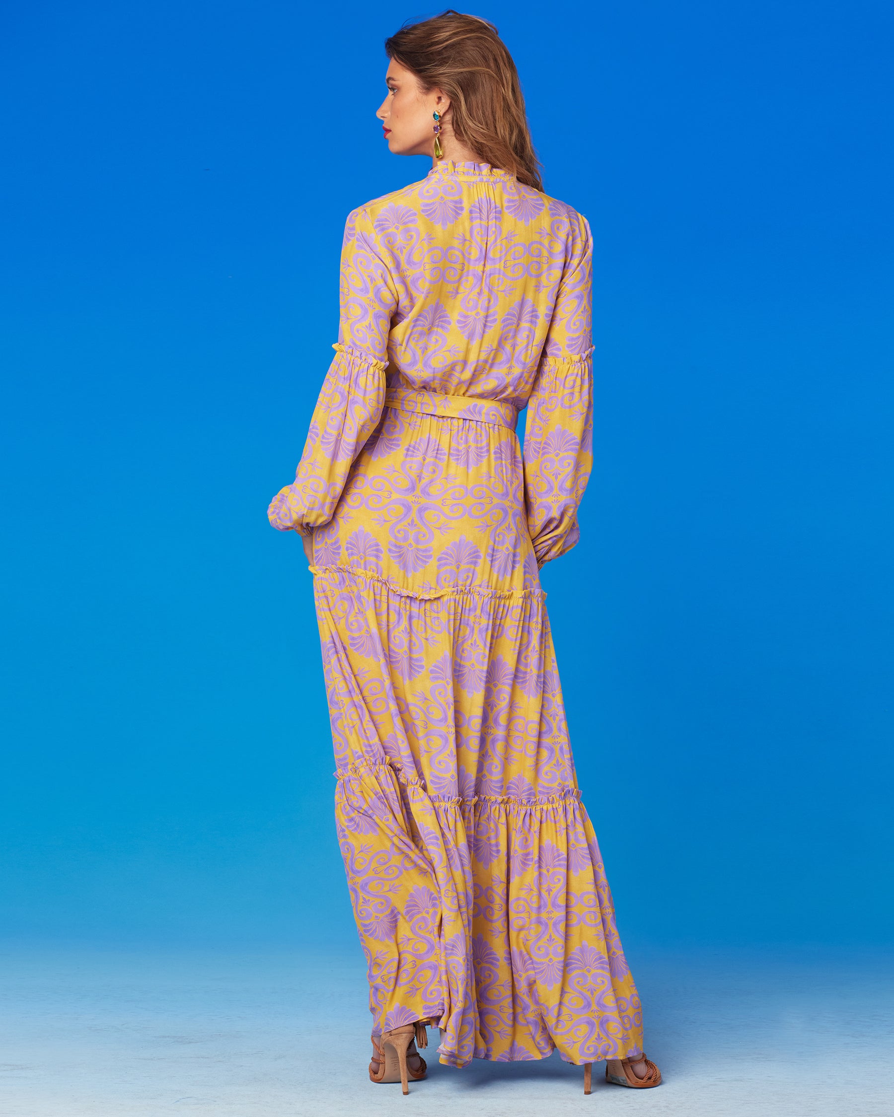 Sabina Maxi Dress in Mediterranean Swirl Motif-Back View