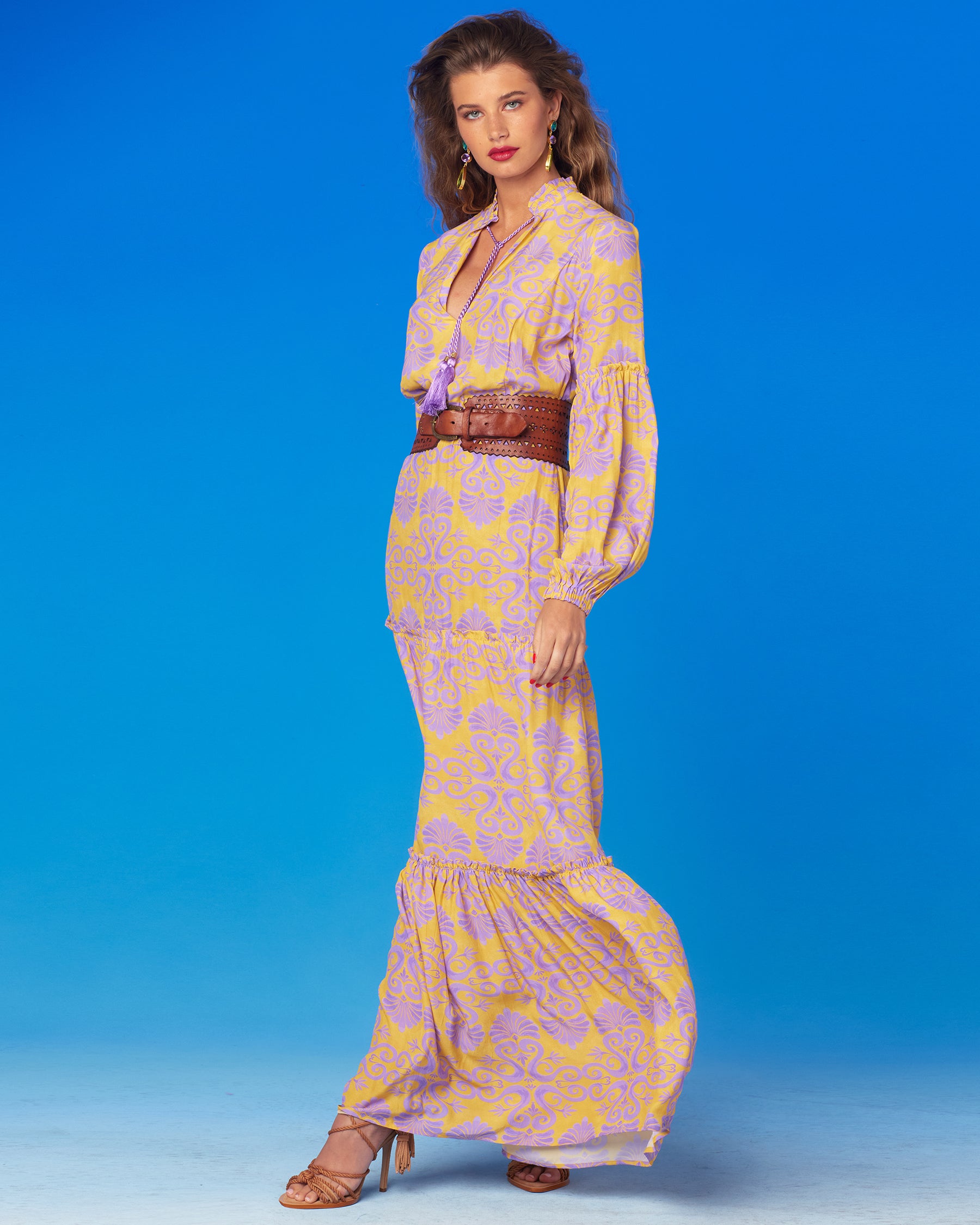 Sabina Maxi Dress in Mediterranean Swirl Motif-Side View