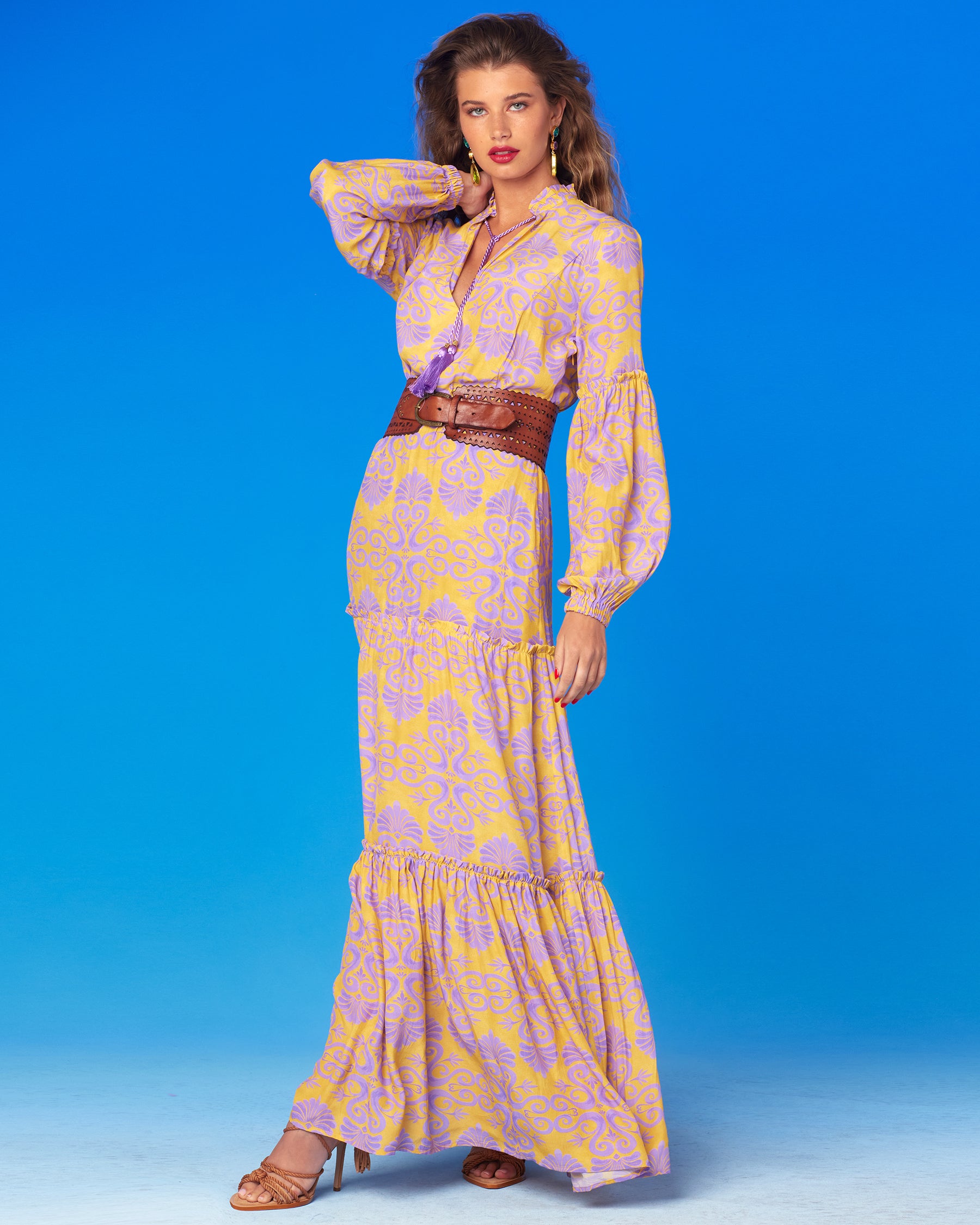 Sabina Maxi Dress in Mediterranean Swirl Motif