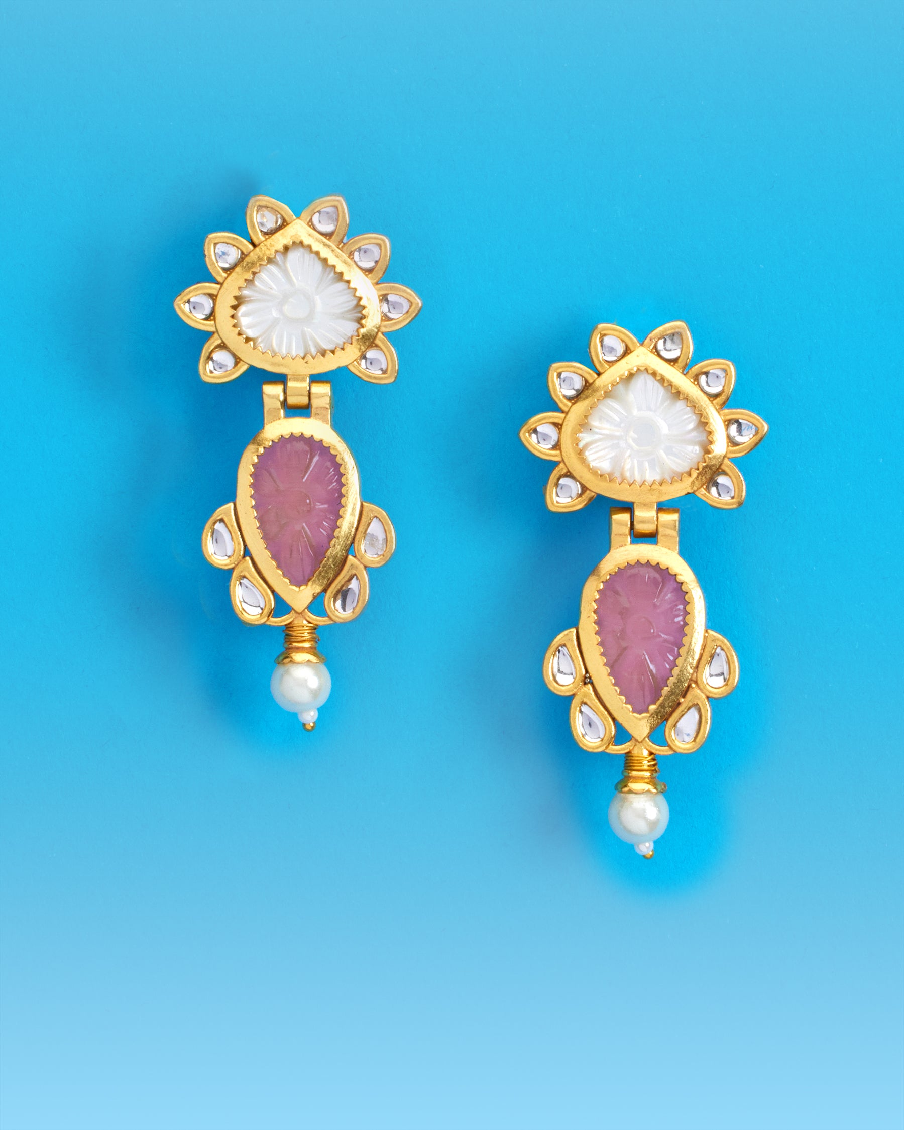 Parker Earrings in White and Pink (Clip-On)
