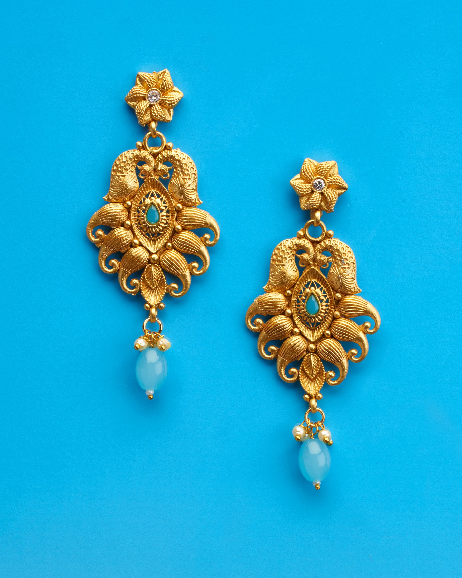 Aria Earrings in Gold Plated Filigree and Aquamarine