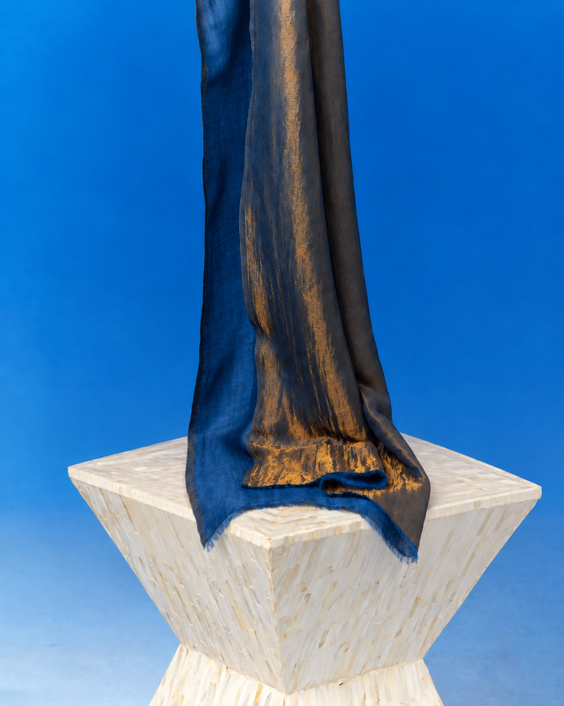 The Elisa Pashmina Stole/Scarf in in Bronze and Midnight Blue