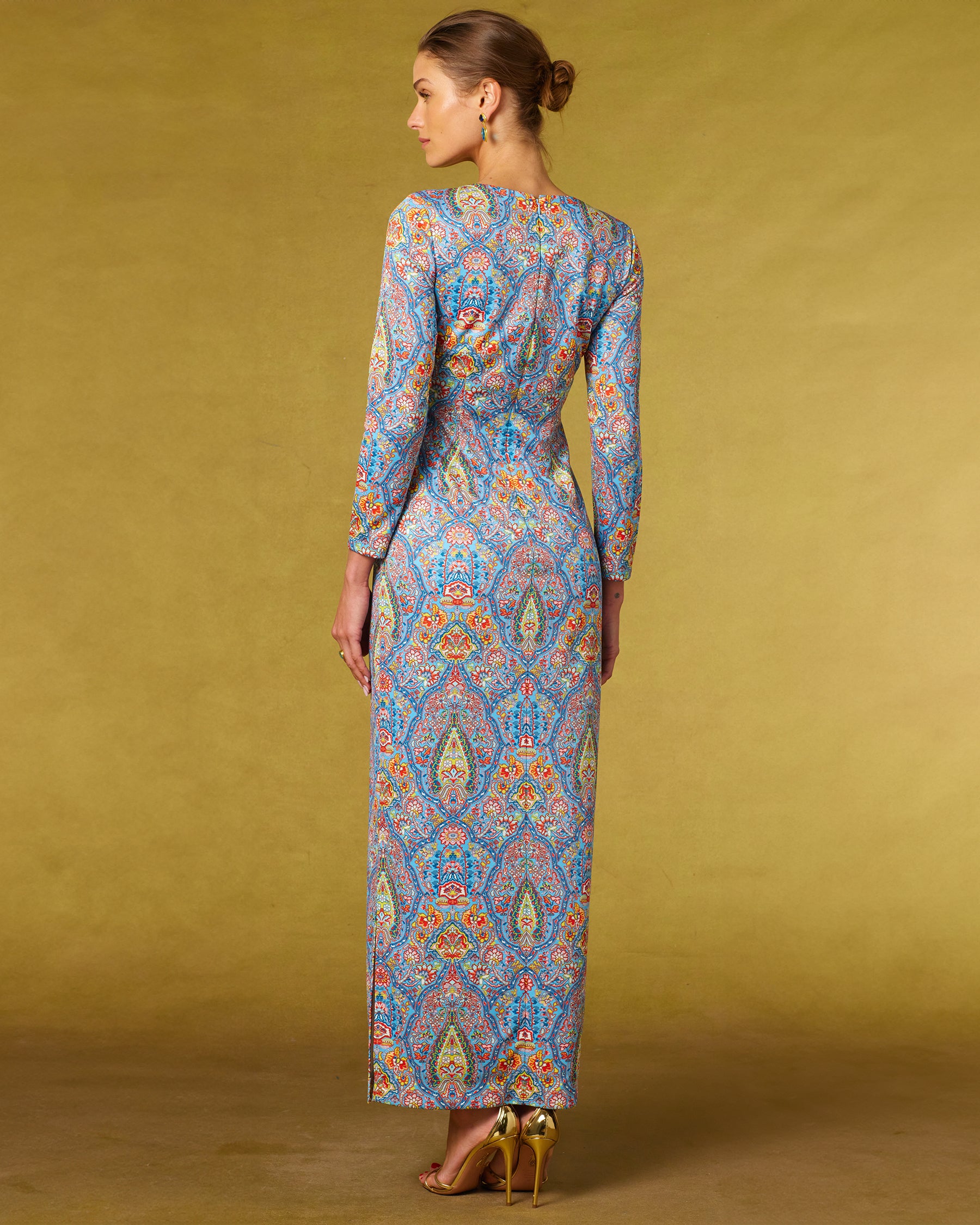 Emerson Stretch Long Dress in Kaleidoscope Paisley-Back view