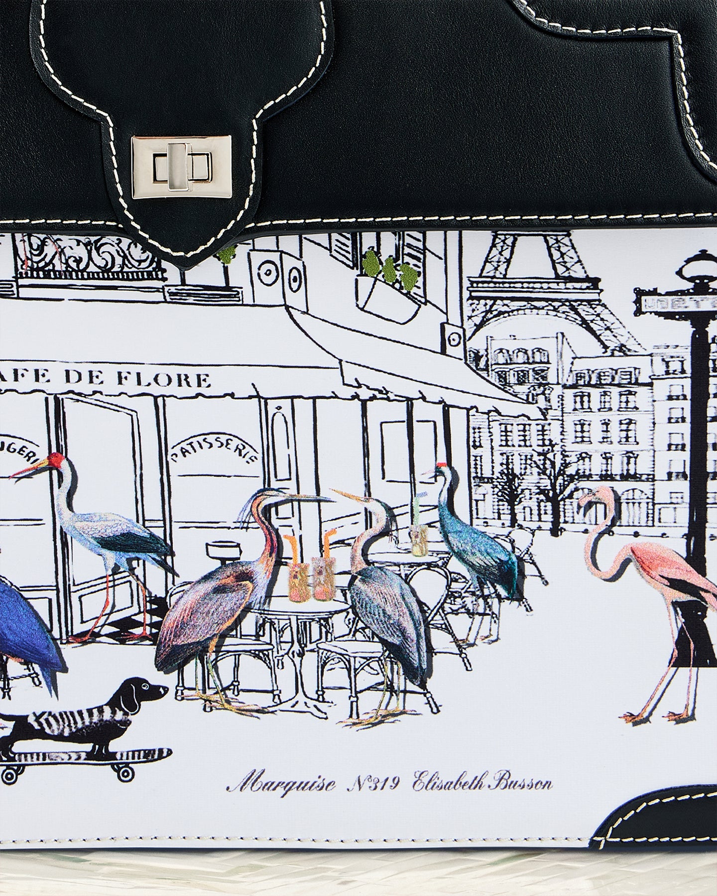 Detila view of the Marquise Paris Café de Flore Top Handle Shoulder Bag