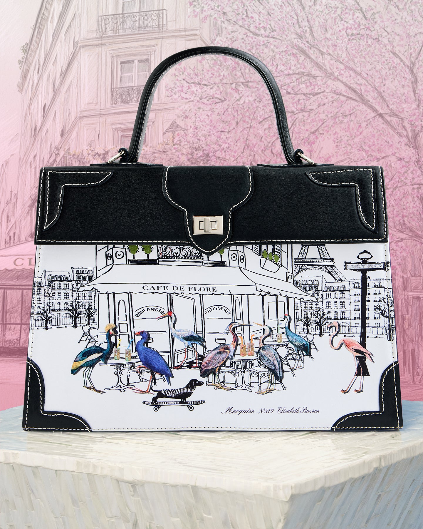 Front view of the Marquise Paris Café de Flore Top Handle Shoulder Bag