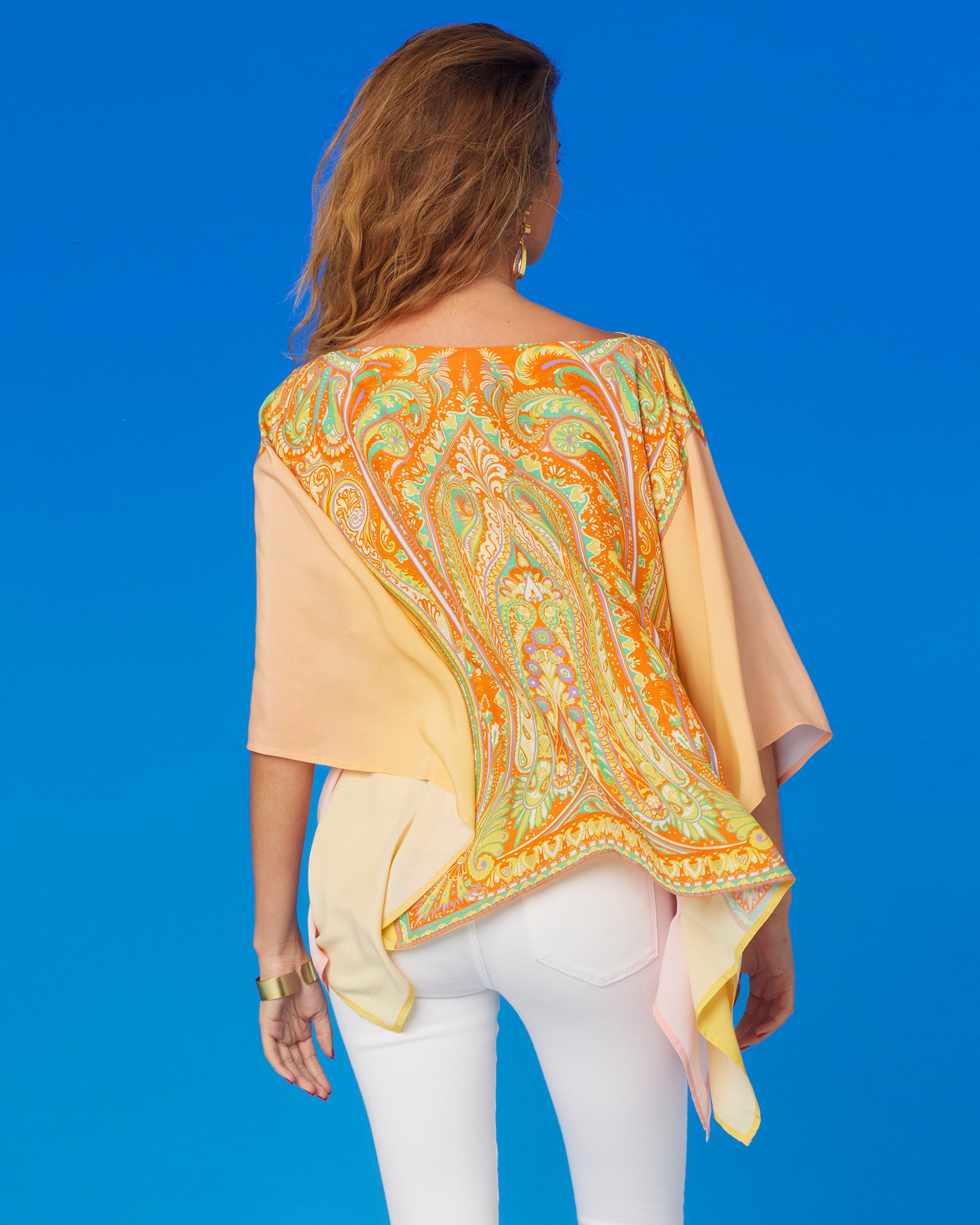 Gaia Poncho in Sunset Paisley-Back View