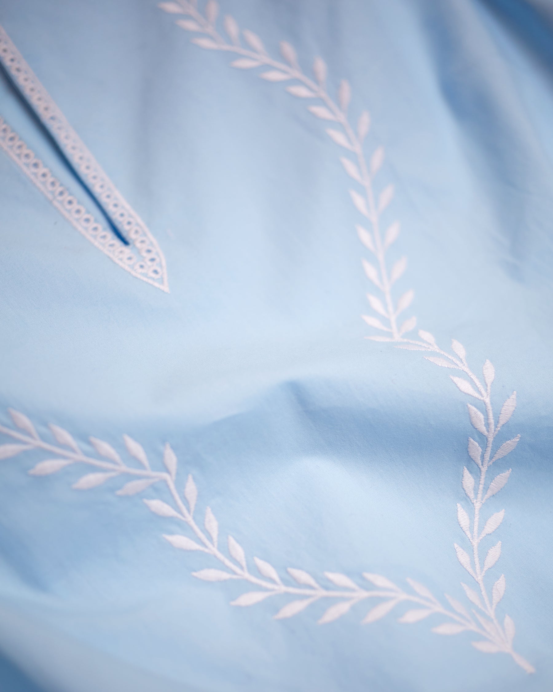 Grace Tunic in Robin Egg Blue and Laurel Embroidery-Detail of embroidery