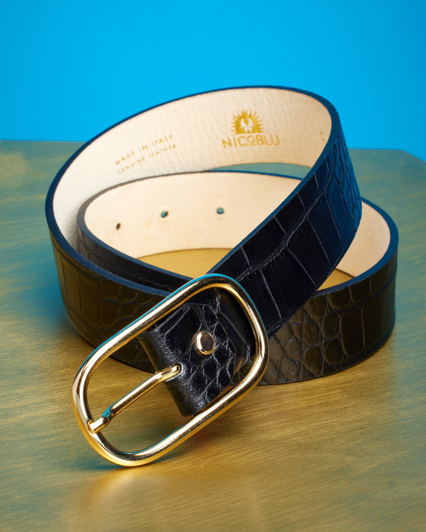 Greer Croc-Embossed Leather Belt in Rich Black