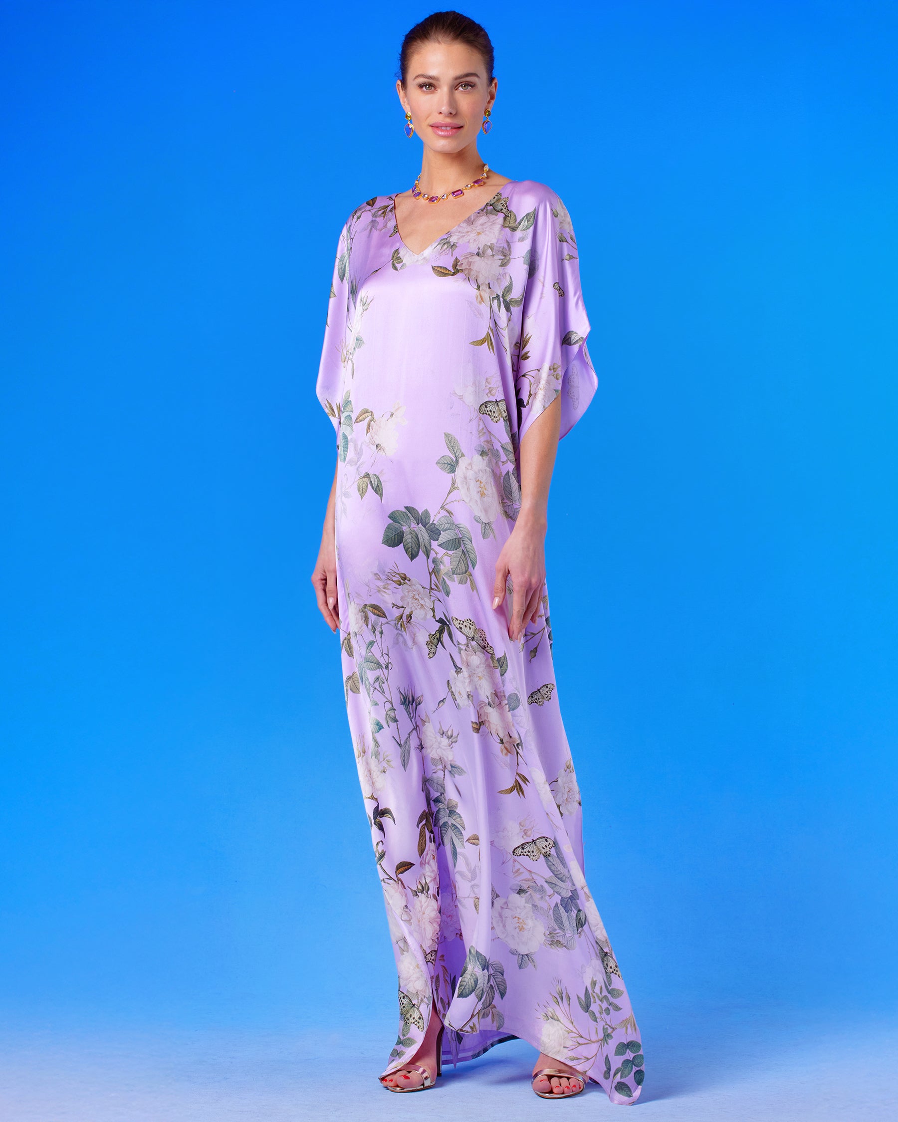 Gwendolyn Silk Kaftan in English Garden-Front view